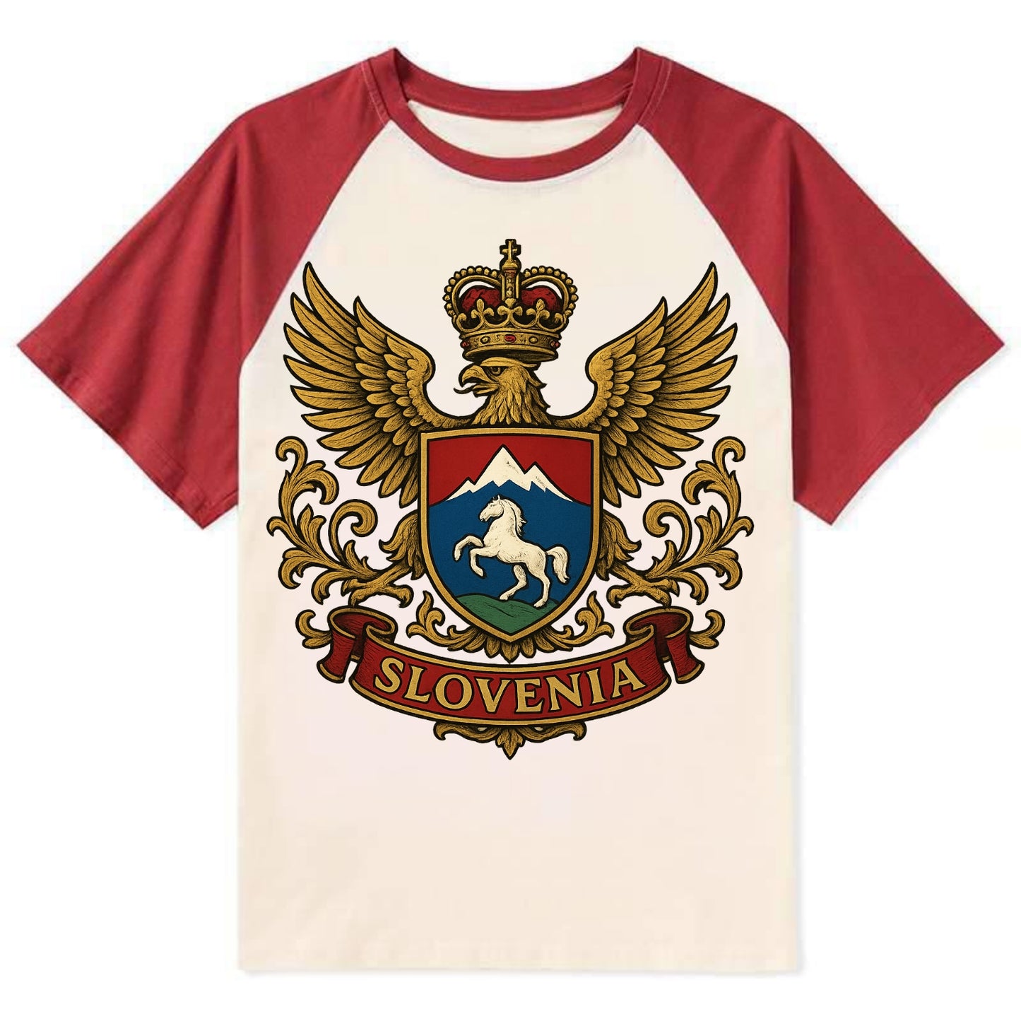 Slovenia Heritage Badge - Contrast Raglan T-shirt - Red