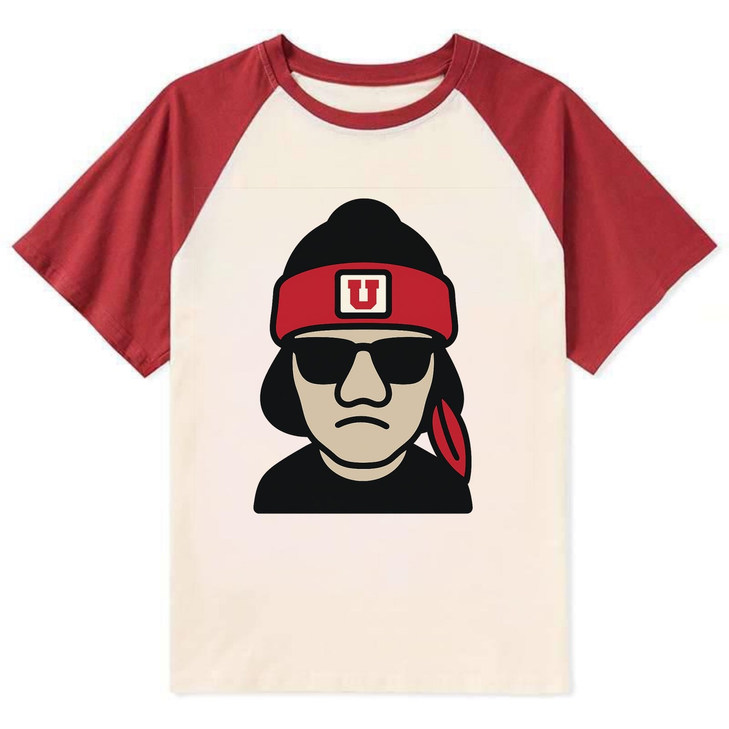 Salt Lake Ute wearing Utah beanie with U patch - Contrast Raglan T-shirt - Red