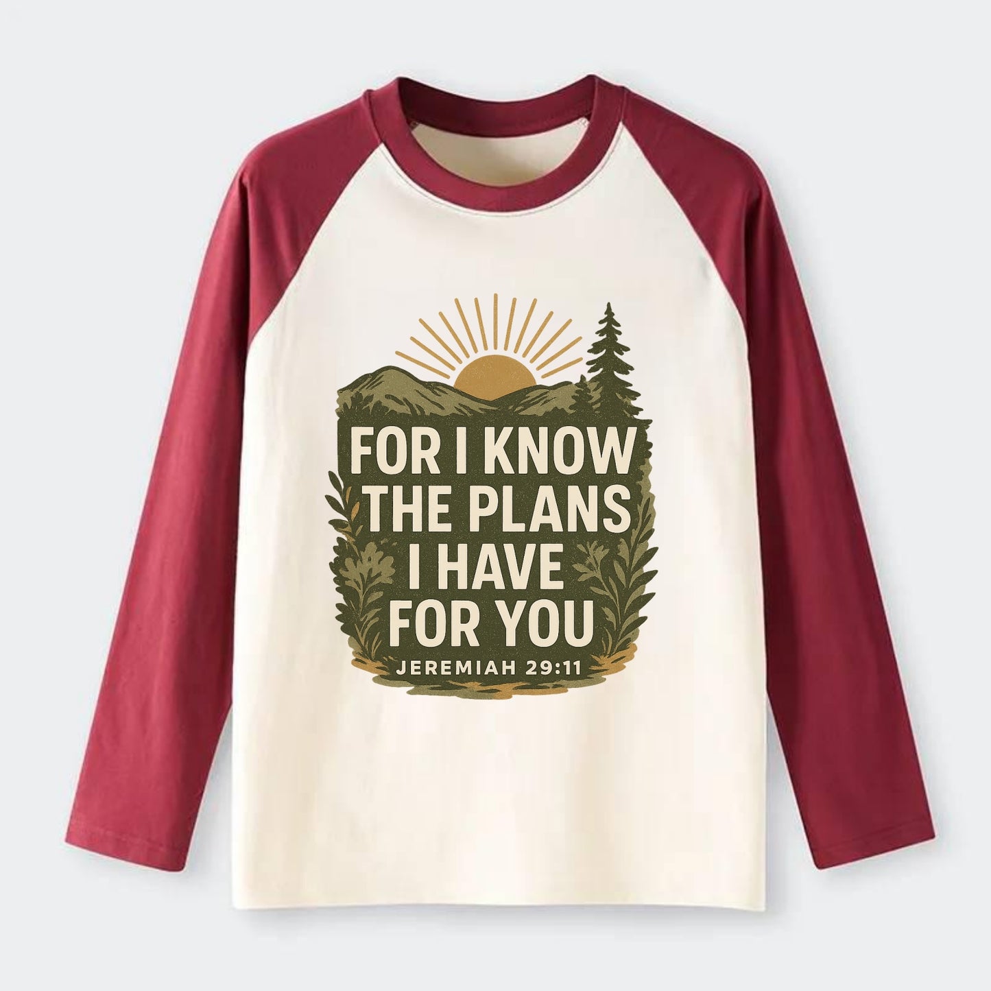 Jeremiah 29:11 Sunrise - Raglan Long Sleeve T-Shirt - Red