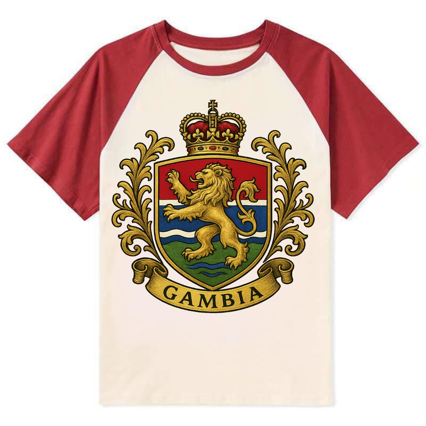 Gambia Heritage Badge - Contrast Raglan T-shirt - Red