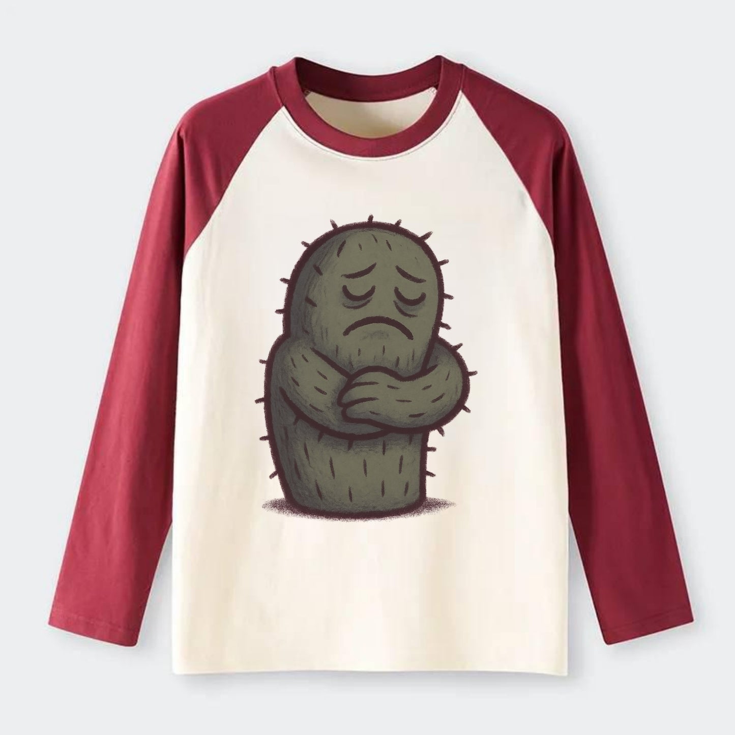 SINGLE IS VALID | Content cactus hugging itself - - Raglan Long Sleeve T-Shirt - Red