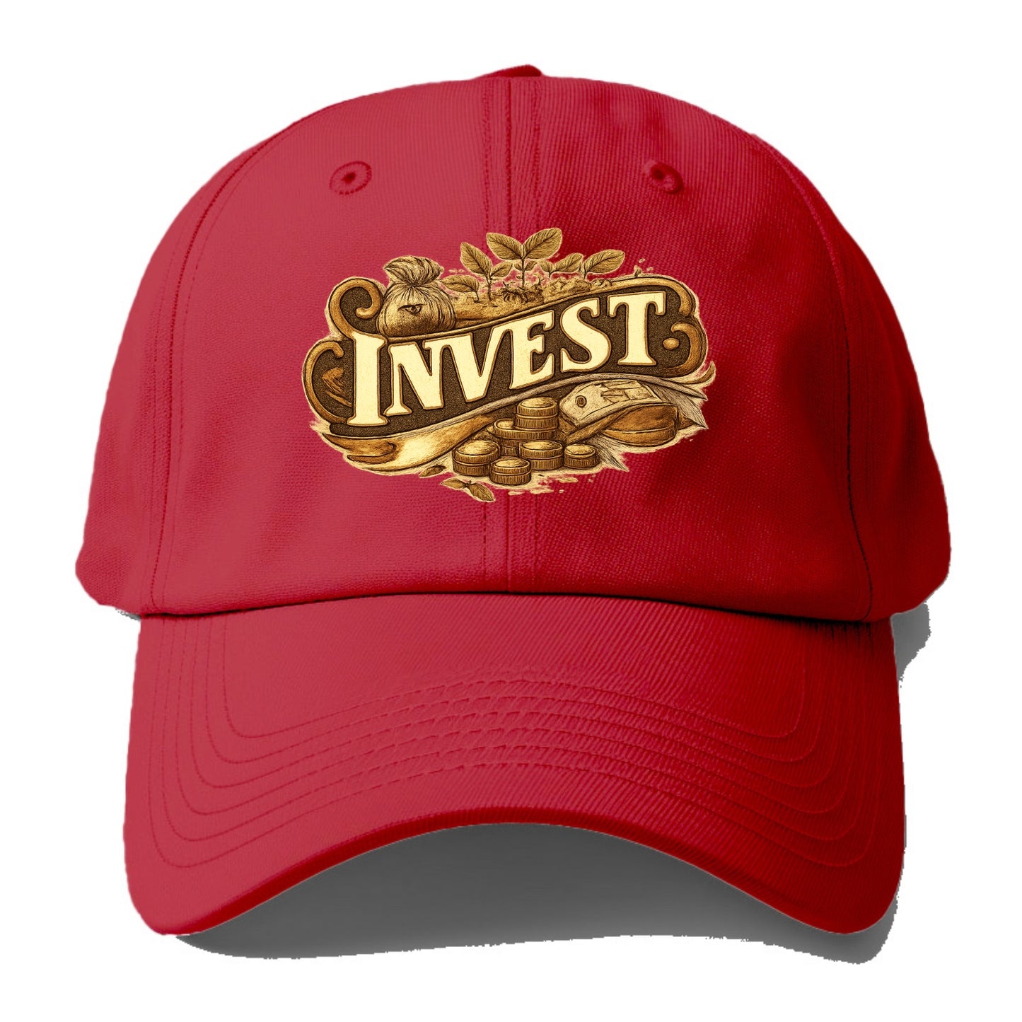 Bold typography design - "INVEST" - growing money, smart decisions - Baseball Cap - Red