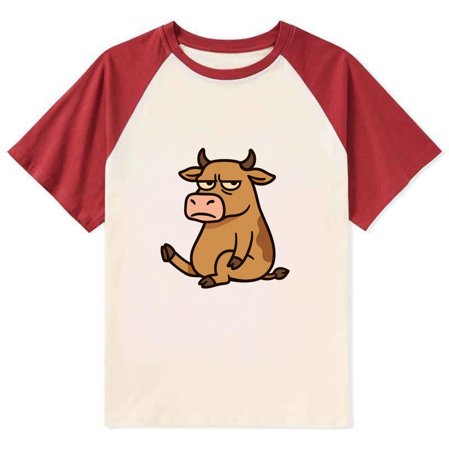 The Cow Judging Silently - Contrast Raglan T-shirt - Red