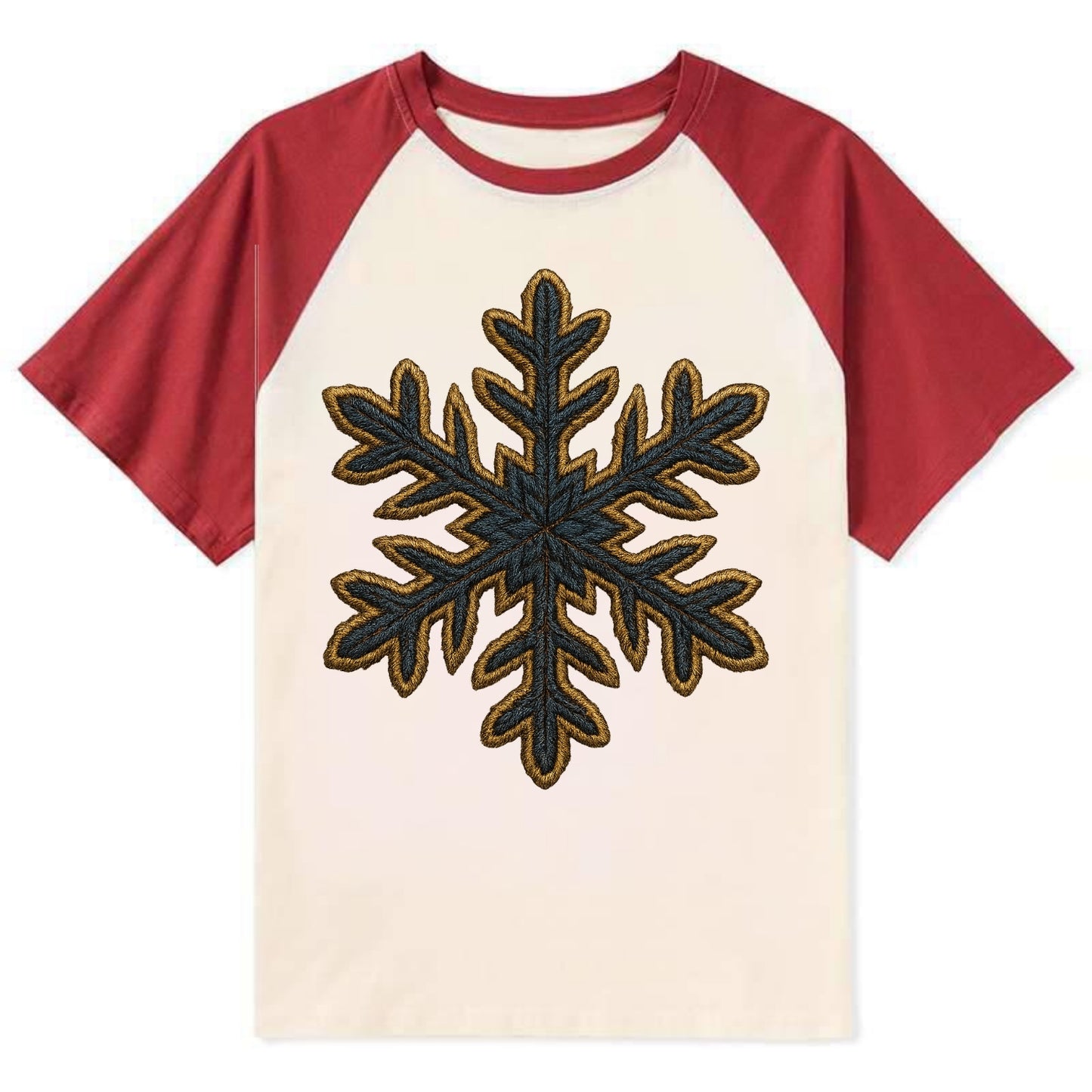 Snowflake - Contrast Raglan T-shirt - Red