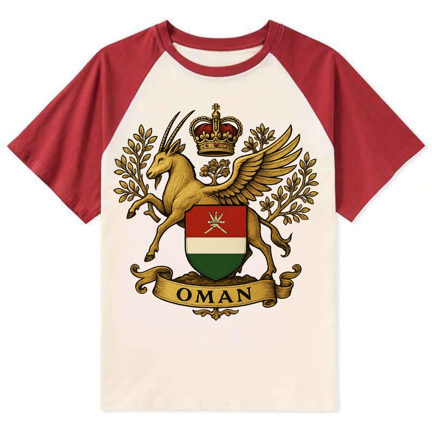 Oman Heritage Badge - Contrast Raglan T-shirt - Red