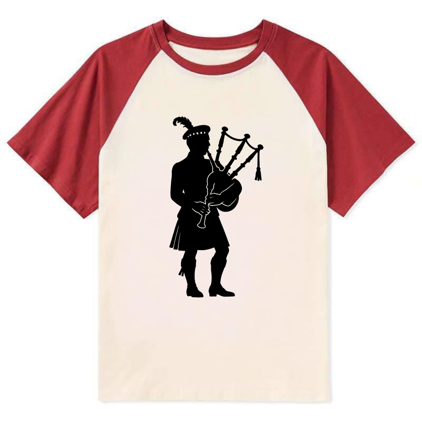 Bagpiper in traditional stance - Contrast Raglan T-shirt - Red