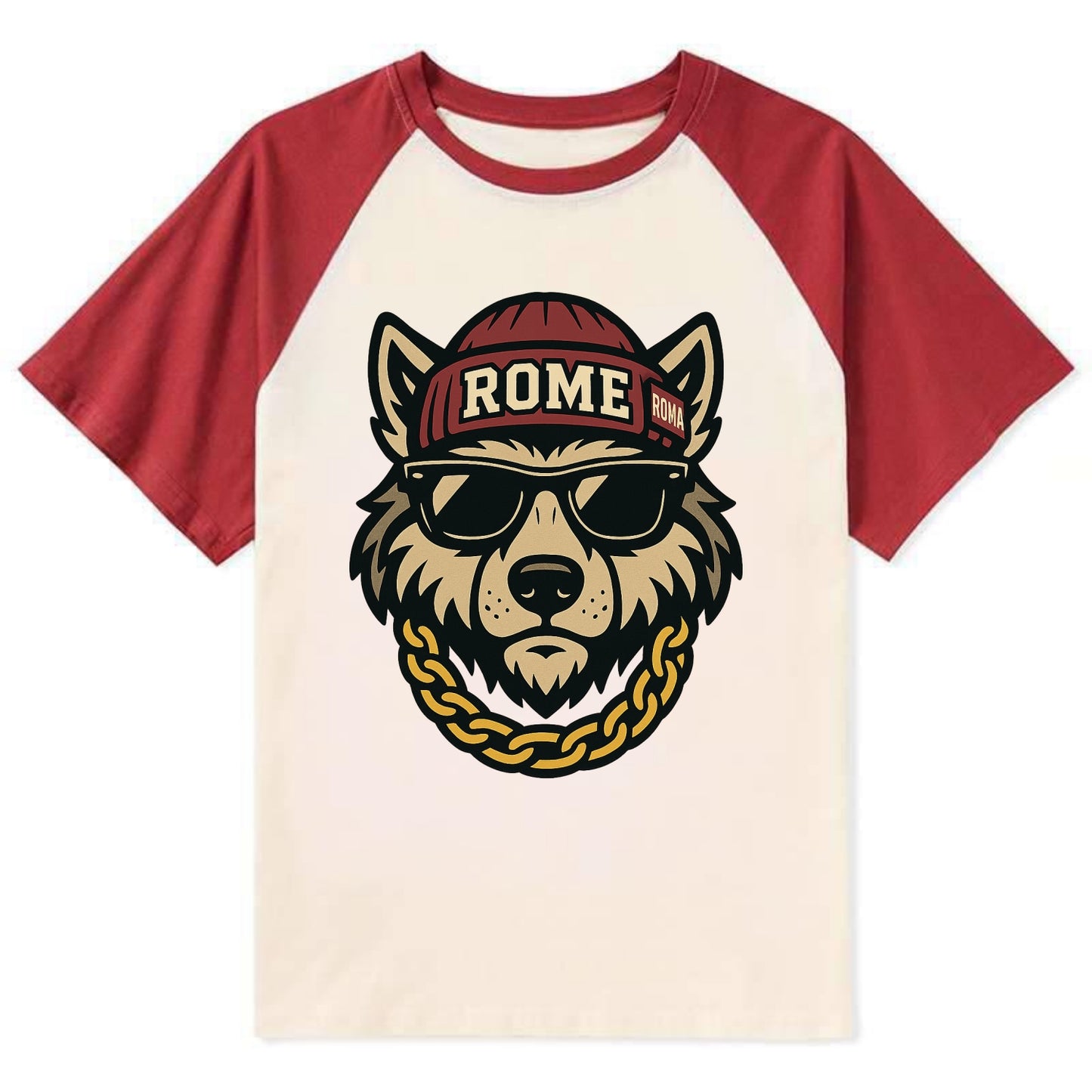 Rome Wolf - Contrast Raglan T-shirt - Red