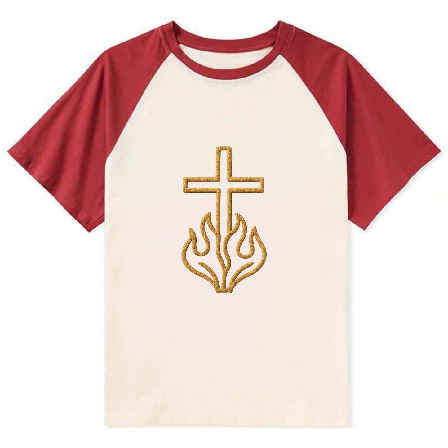 Burning Bush Cross - Contrast Raglan T-shirt - Red