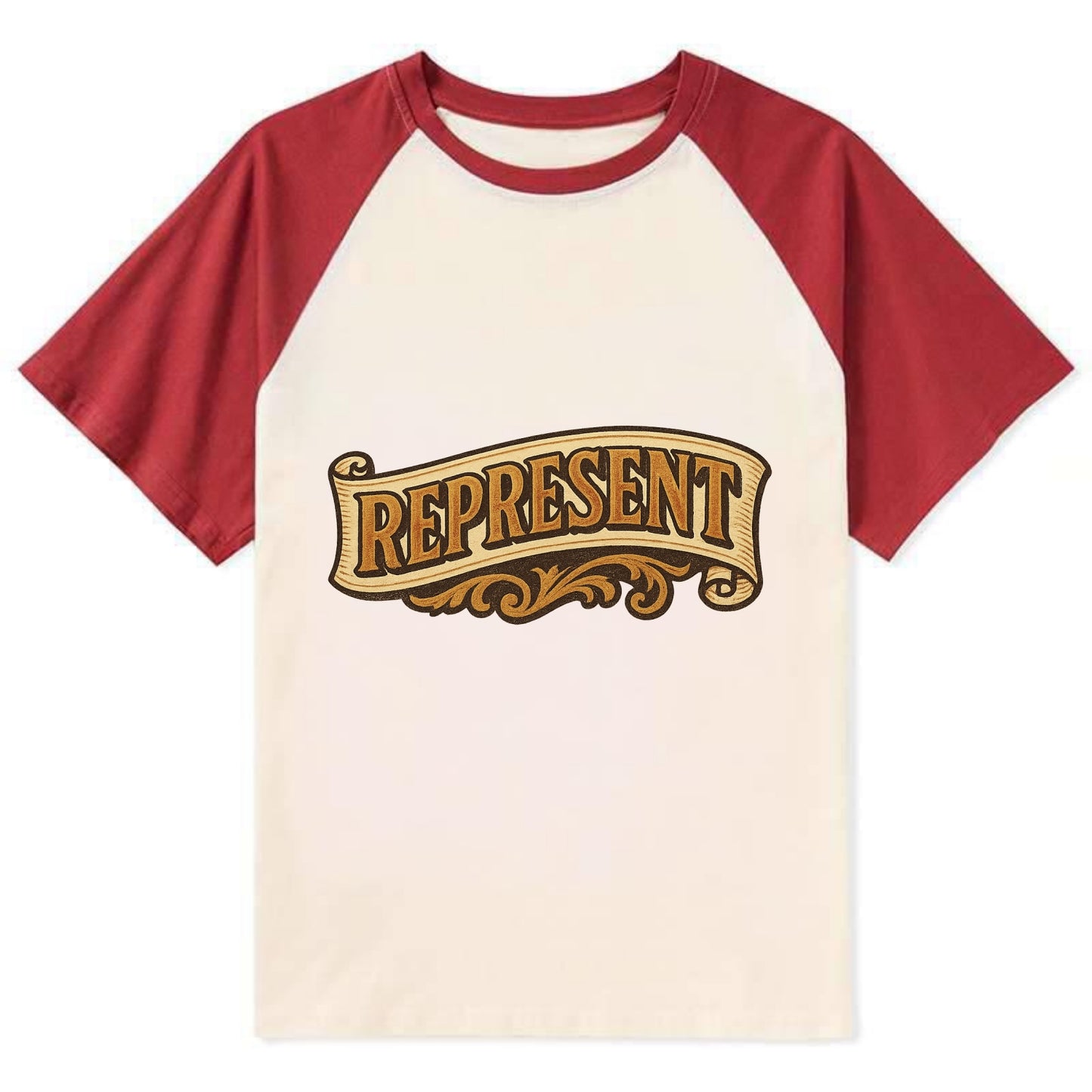 Bold typography design - "REPRESENT" - showing where you from - Contrast Raglan T-shirt - Red