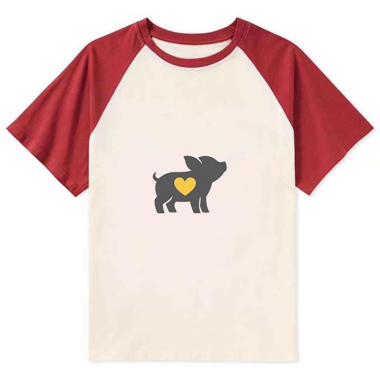 SMALL BUT BRAVE | Tiny piglet silhouette | Big heart within | Courage - Contrast Raglan T-shirt - Red