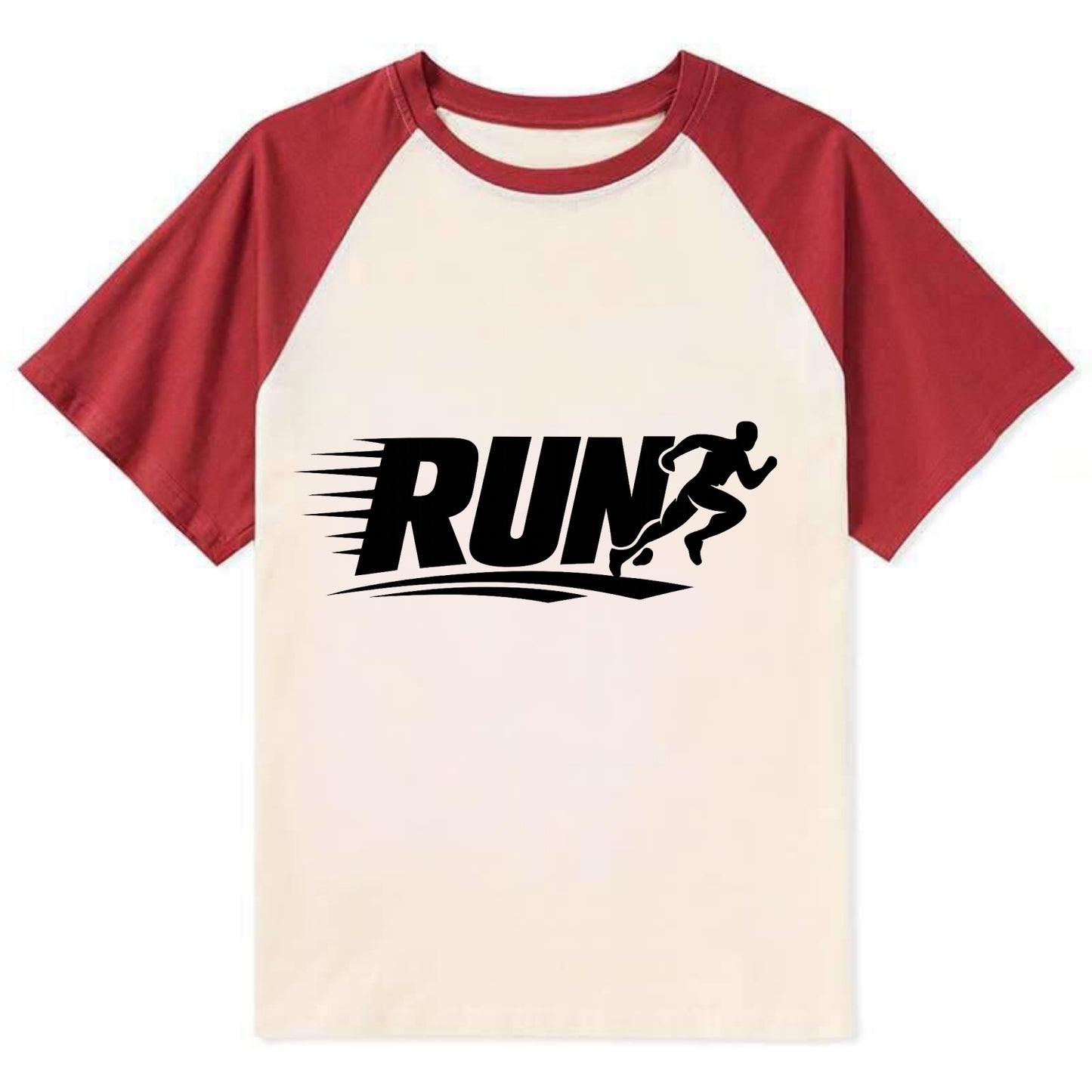 Bold typography design - "RUN" - cardio life, runner identity - Contrast Raglan T-shirt - Red