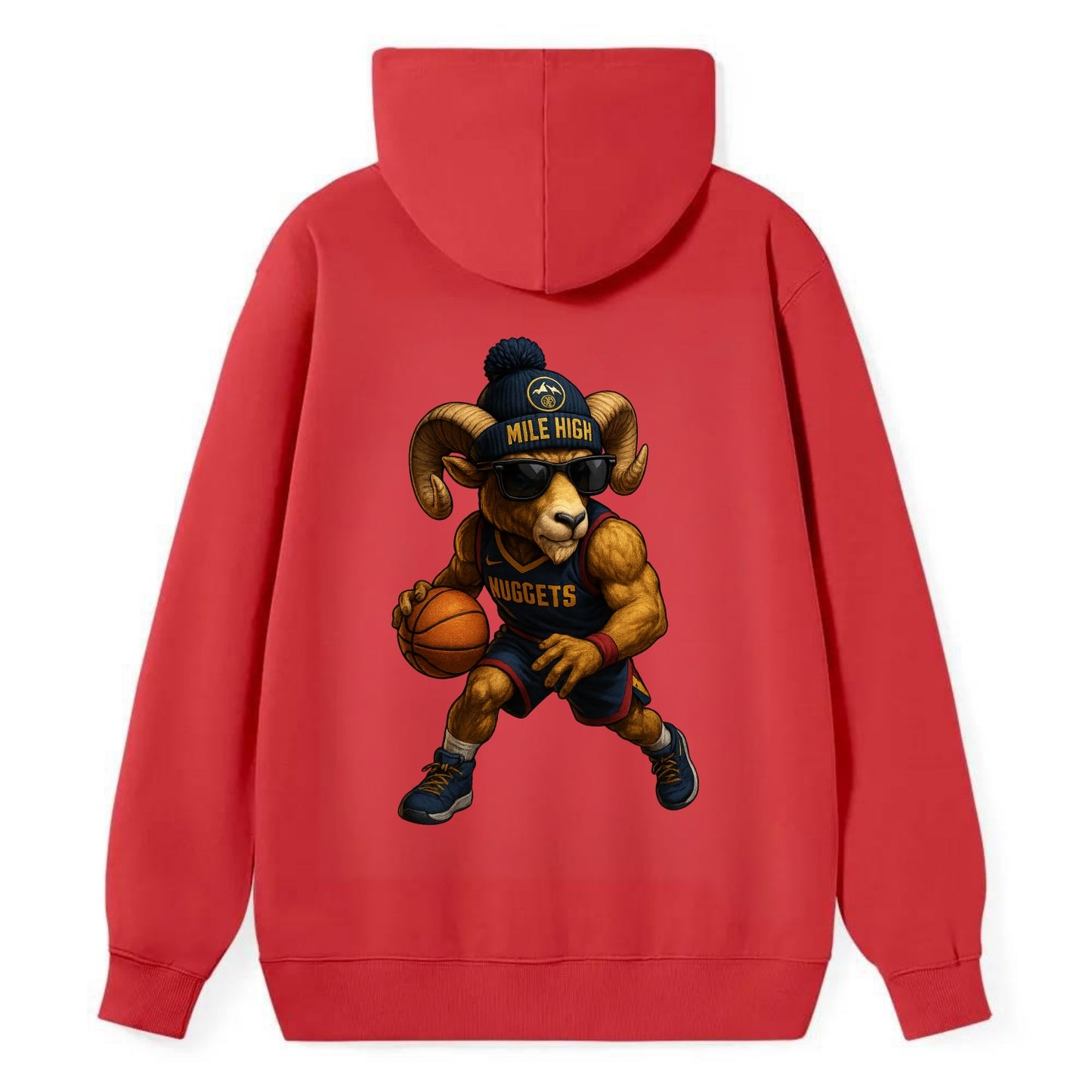 Mile High Bighorn wearing Nuggets beanie with mountain patch and wayfarer - Classic Pullover Hoodie - Red