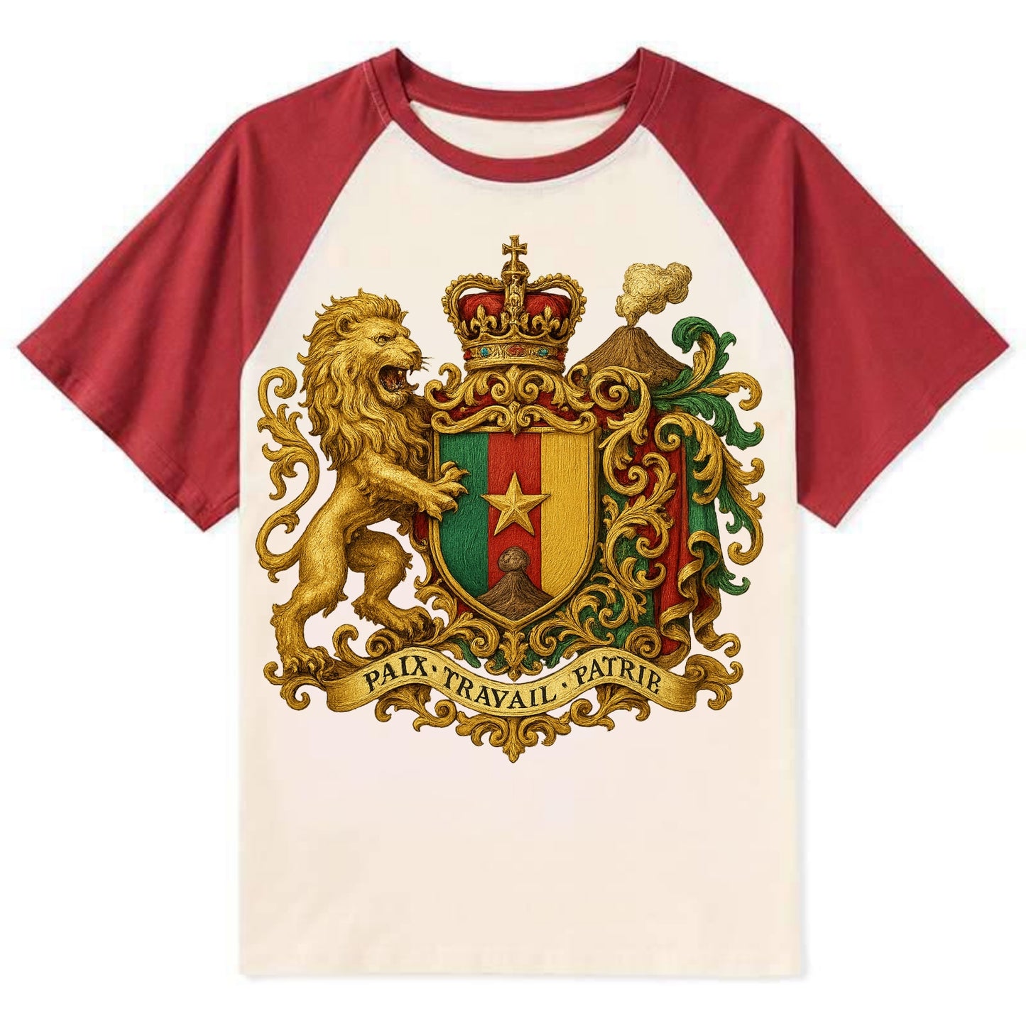 Cameroon Royal Logo - Contrast Raglan T-shirt - Red