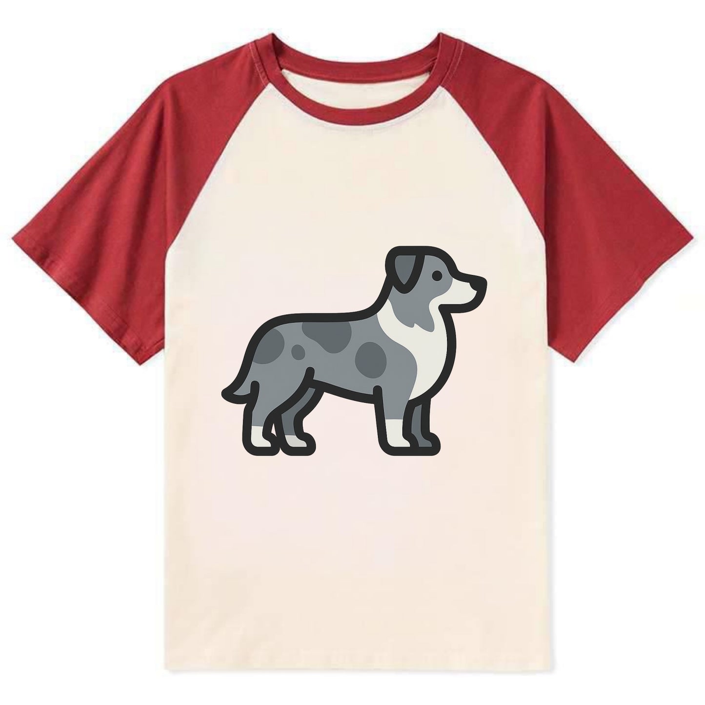 Australian Shepherd - Blue merle flat side profile - Contrast Raglan T-shirt - Red