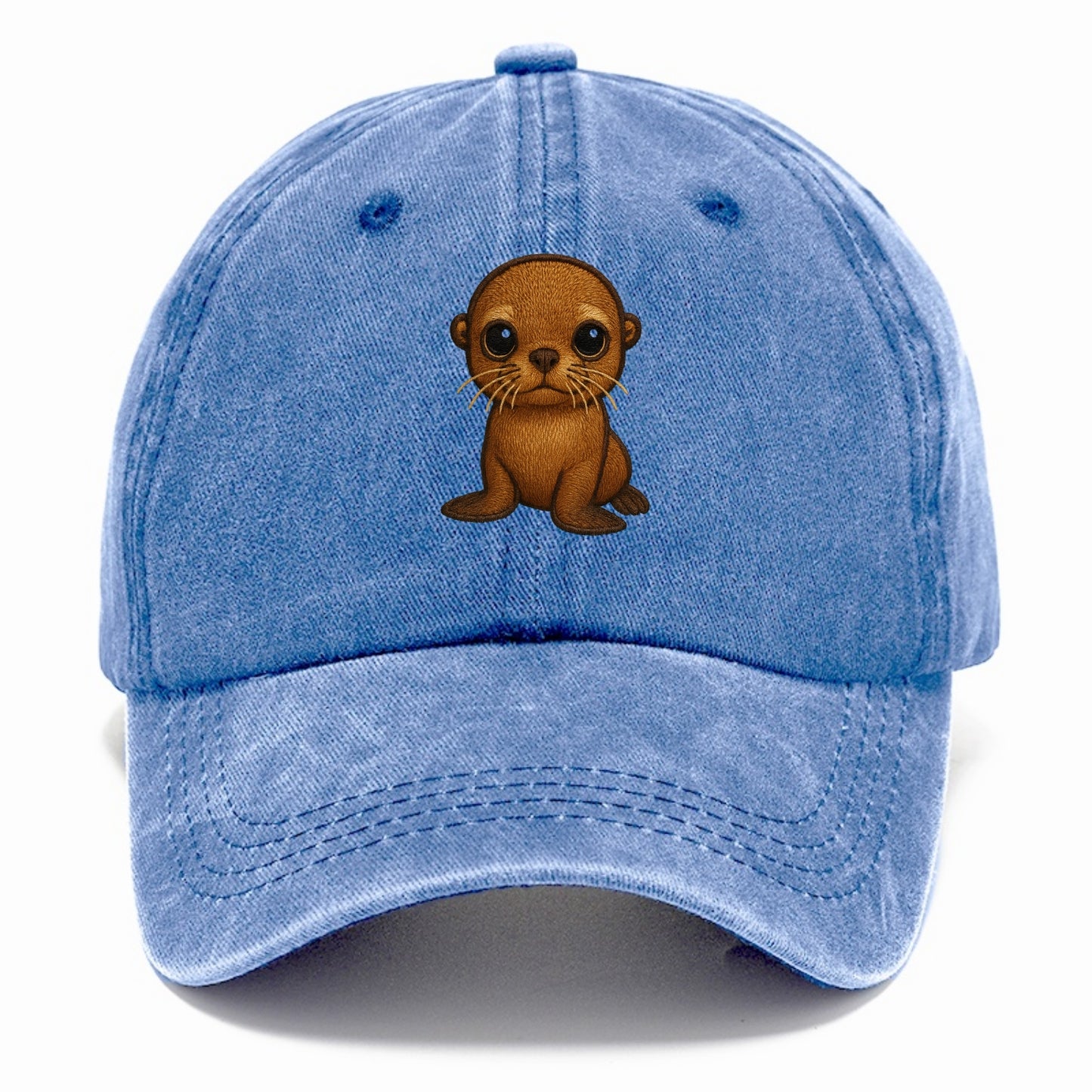 Baby California Sea Lion - golden brown, large expressive eyes, whiskers, - Classic Cap - Summer Sky(Blue)