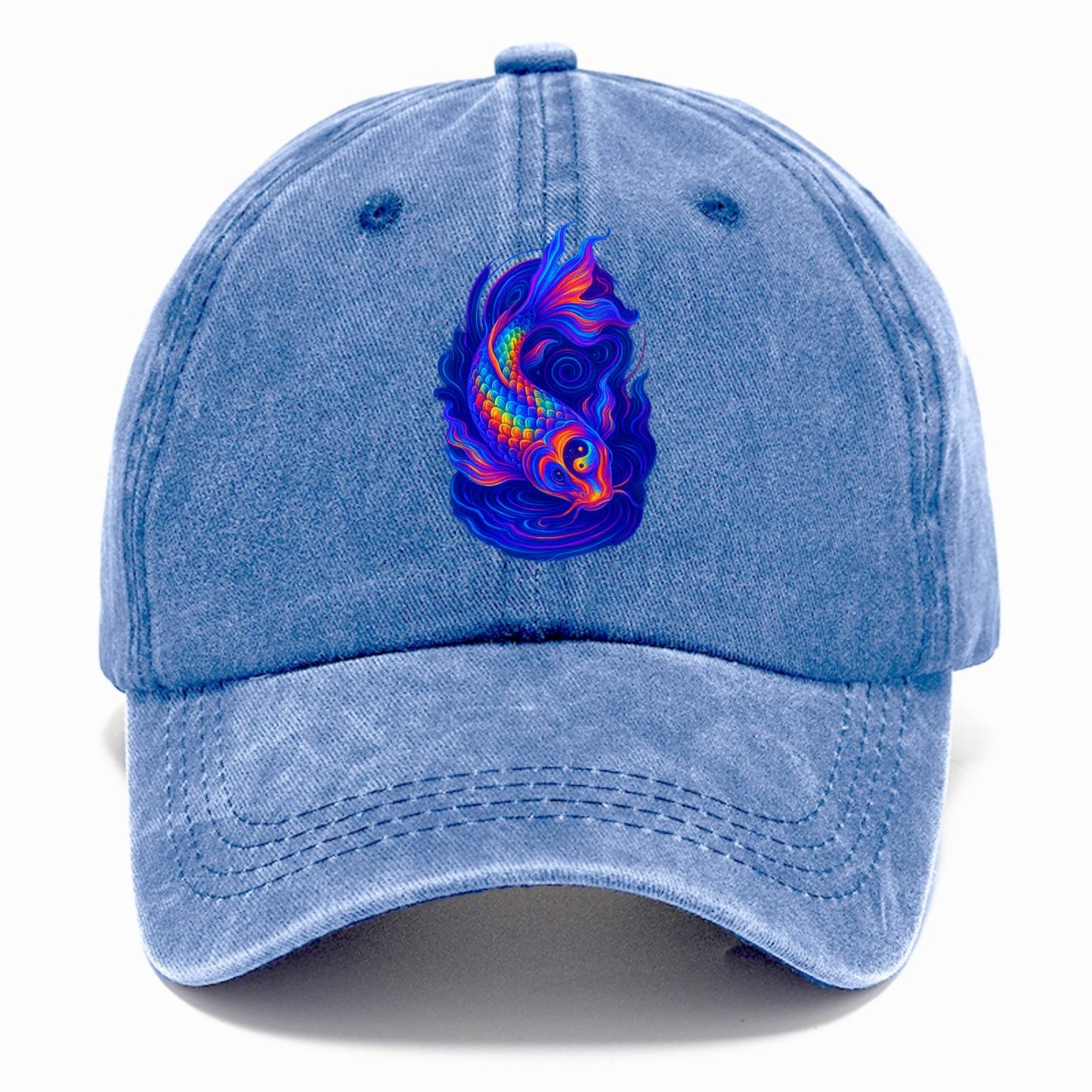 Sacred koi with scales reflecting rainbow prisms, yin-yang patterns in cosmic colors, - Classic Cap - Summer Sky(Blue)