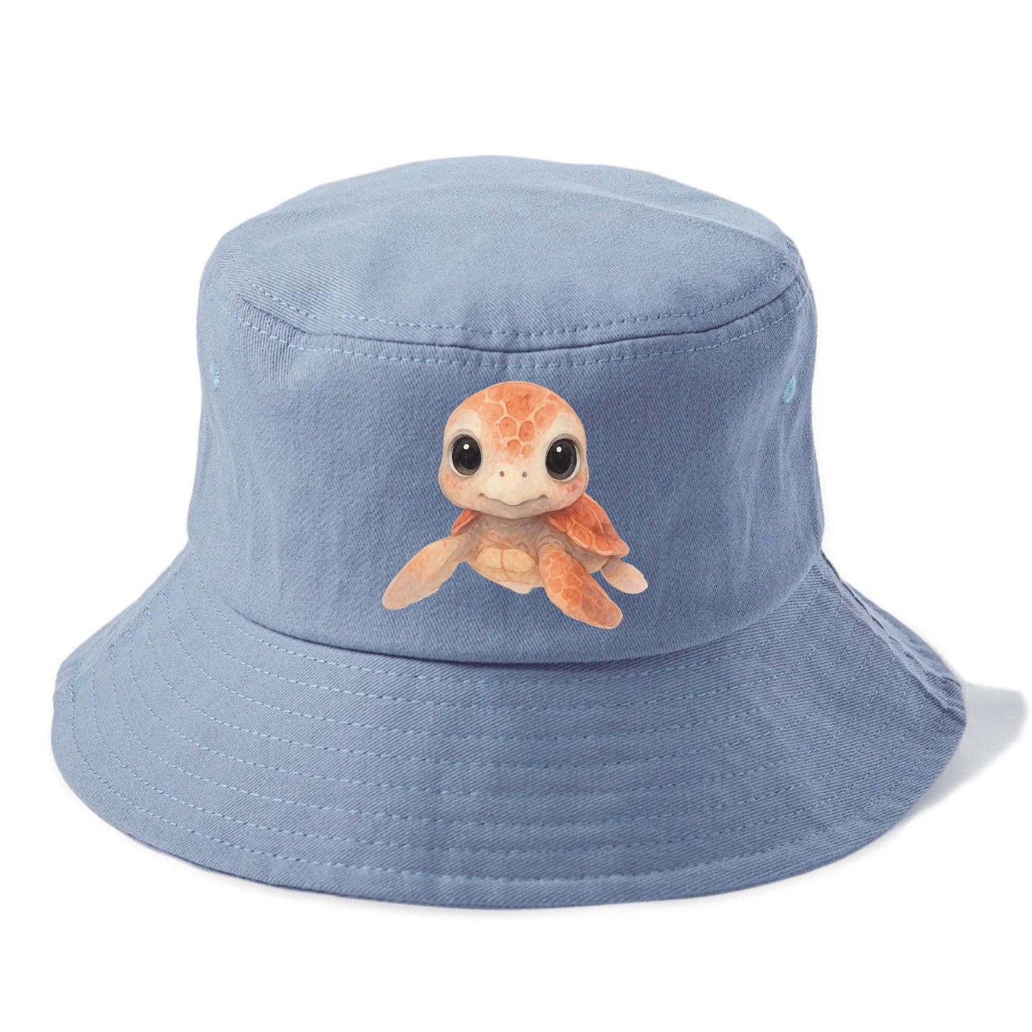 Baby Loggerhead Turtle - reddish-brown shell, big round dark eyes, chunky head, - Bucket Hat - Summer Sky(Blue)