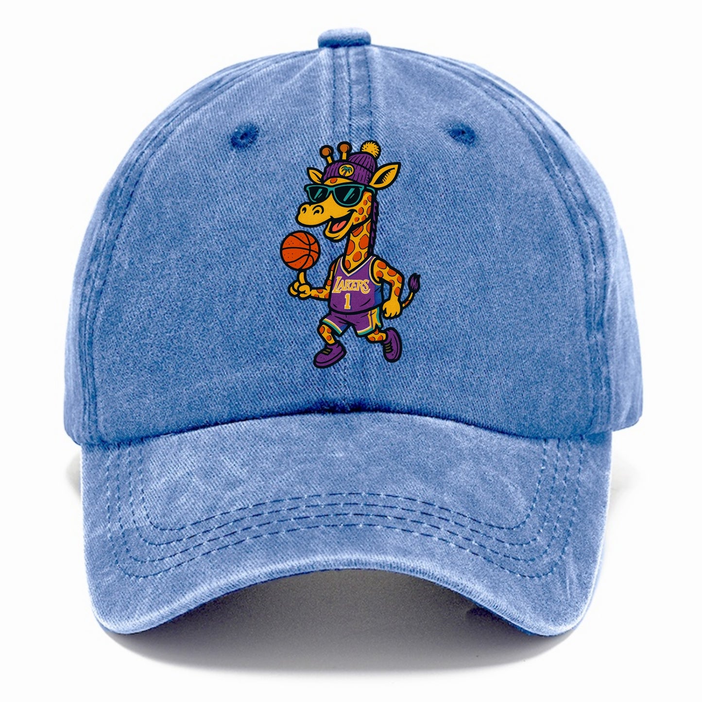 California Giraffe wearing Lakers beanie with palm tree patch and wayfarer sunglasses - Classic Cap - Summer Sky(Blue)
