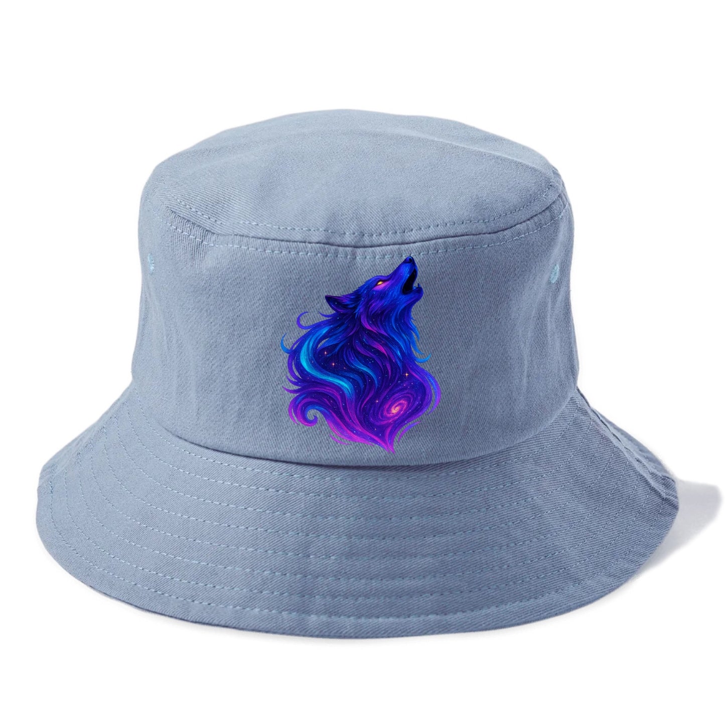 Noble wolf with flowing fur that transforms into aurora borealis streams, cyan and - Bucket Hat - Summer Sky(Blue)
