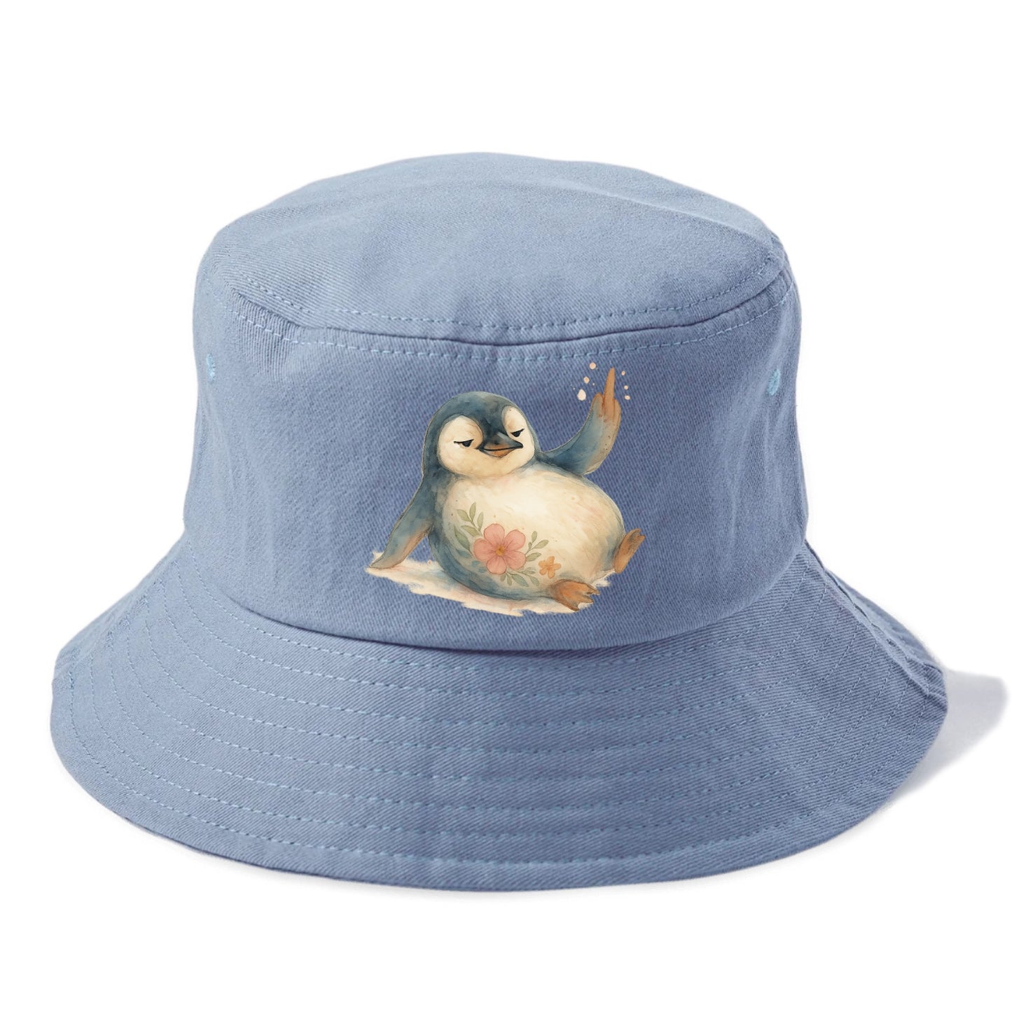 chubby penguin sliding on belly, one flipper up giving attitude - Bucket Hat - Summer Sky(Blue)