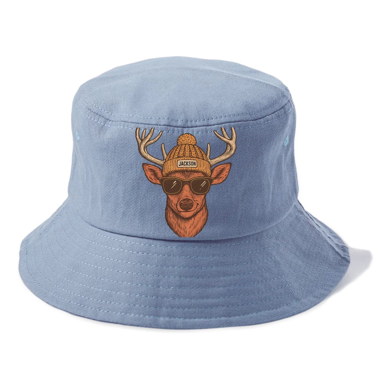 Mississippi White-tailed Deer wearing Jackson beanie with pom pom and wayfarer - Bucket Hat - Summer Sky(Blue)
