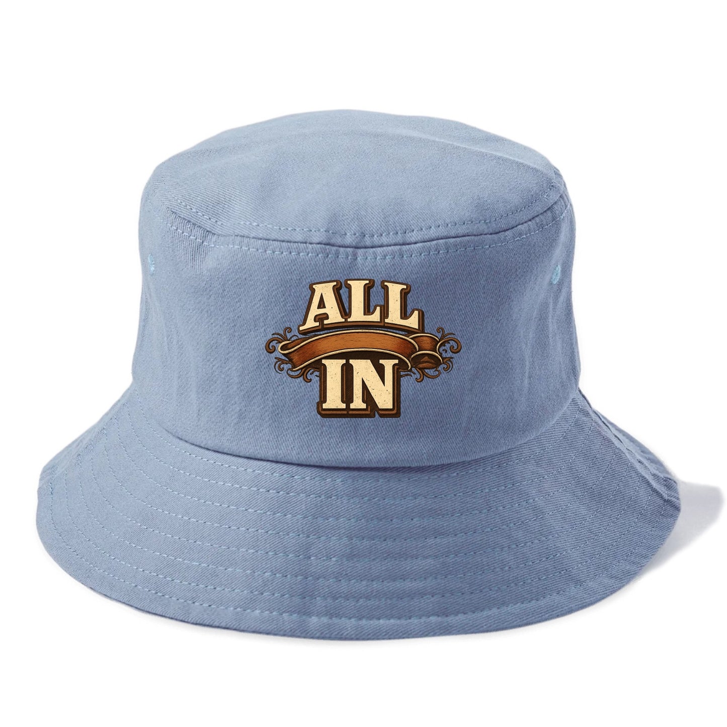 Bold typography design - "ALL IN" - complete commitment, no holding back - Bucket Hat - Summer Sky(Blue)