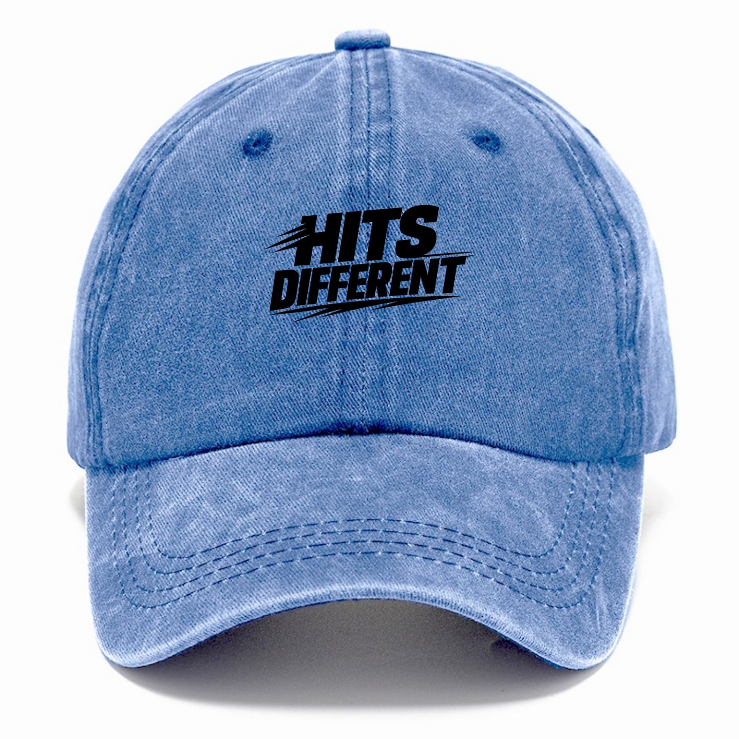 Bold typography design - "HITS DIFFERENT" - uniquely special, stands out - Classic Cap - Summer Sky(Blue)