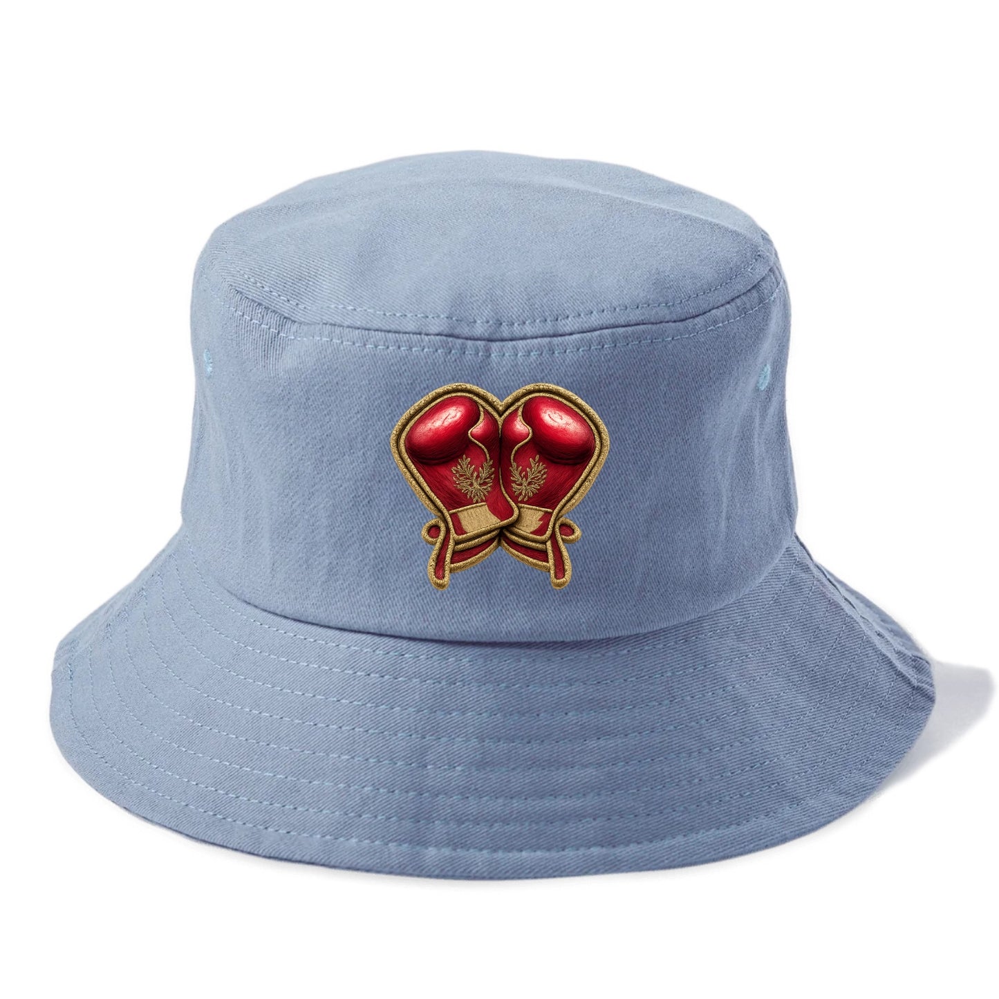 Embroidered patch design - BOXING GLOVES - red boxing gloves crossed in crimson and - Bucket Hat - Summer Sky(Blue)