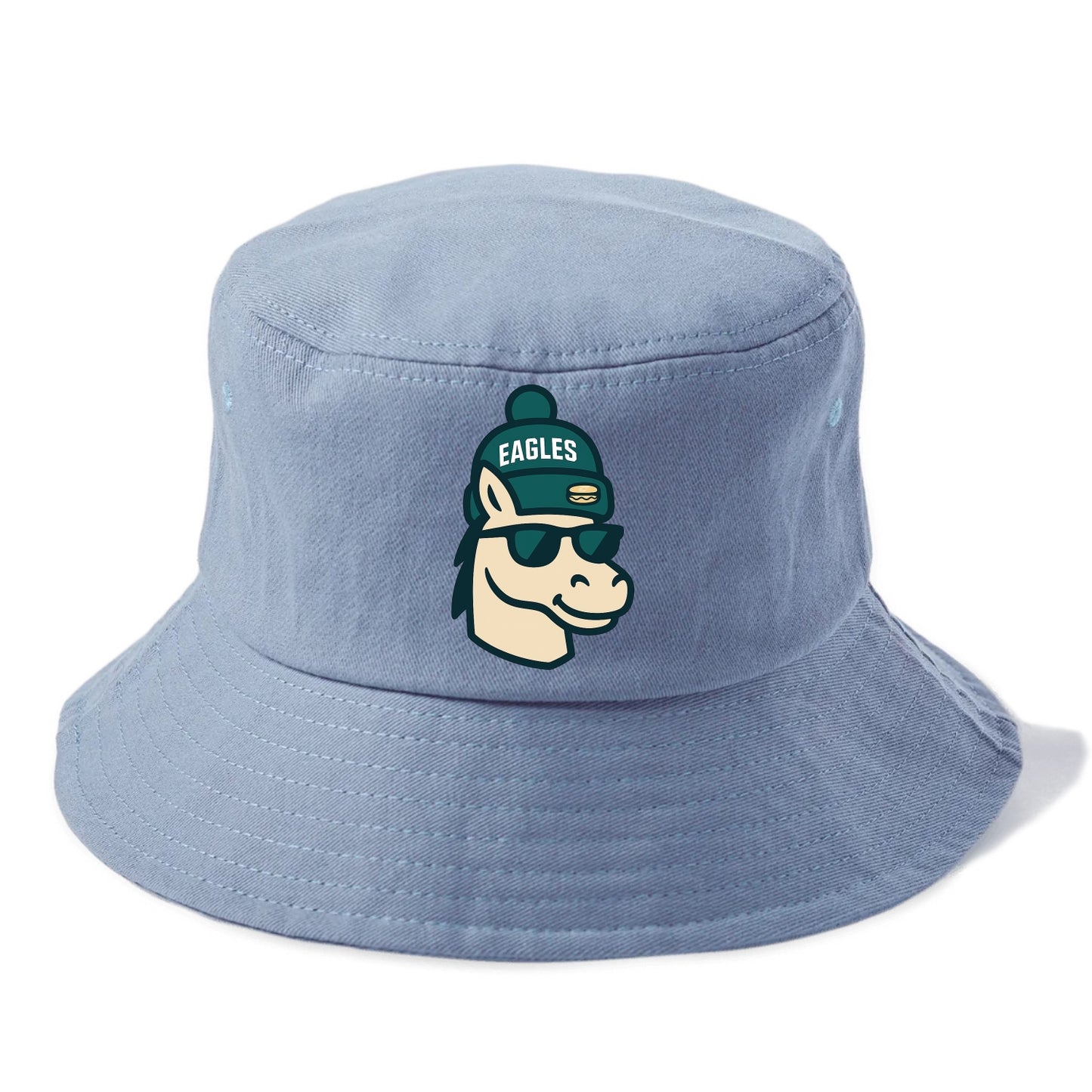 Philadelphia Horse wearing Eagles beanie with cheesesteak patch and wayfarer sunglasses - Bucket Hat - Summer Sky(Blue)