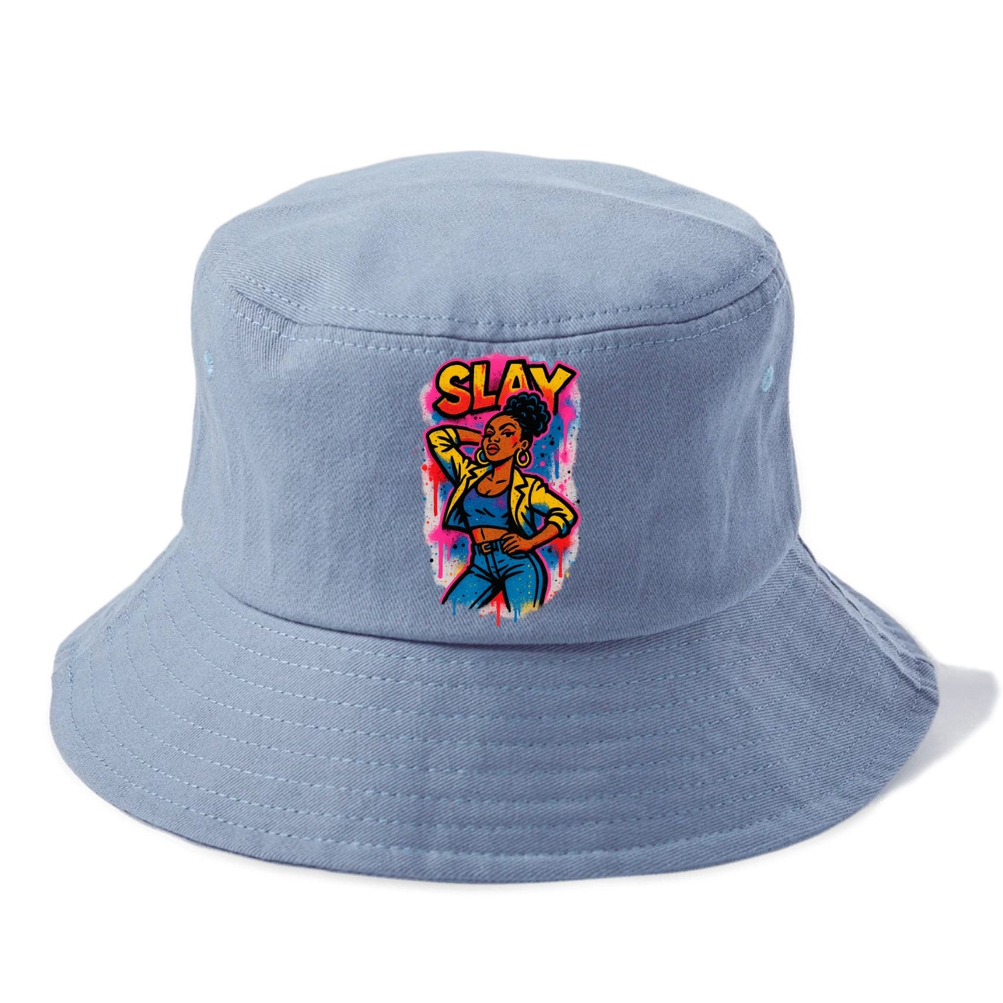 Empowered figure striking confident pose - "slay" culture, fierce and fabulous energy - Bucket Hat - Summer Sky(Blue)