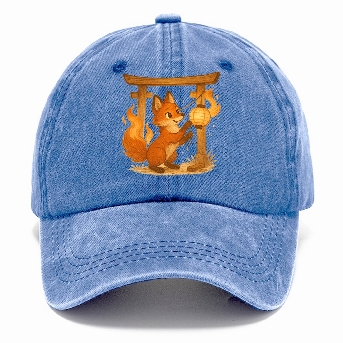 Foxfire kitsune stringing lanterns along a torii gate with tails of living flame - Classic Cap - Summer Sky(Blue)