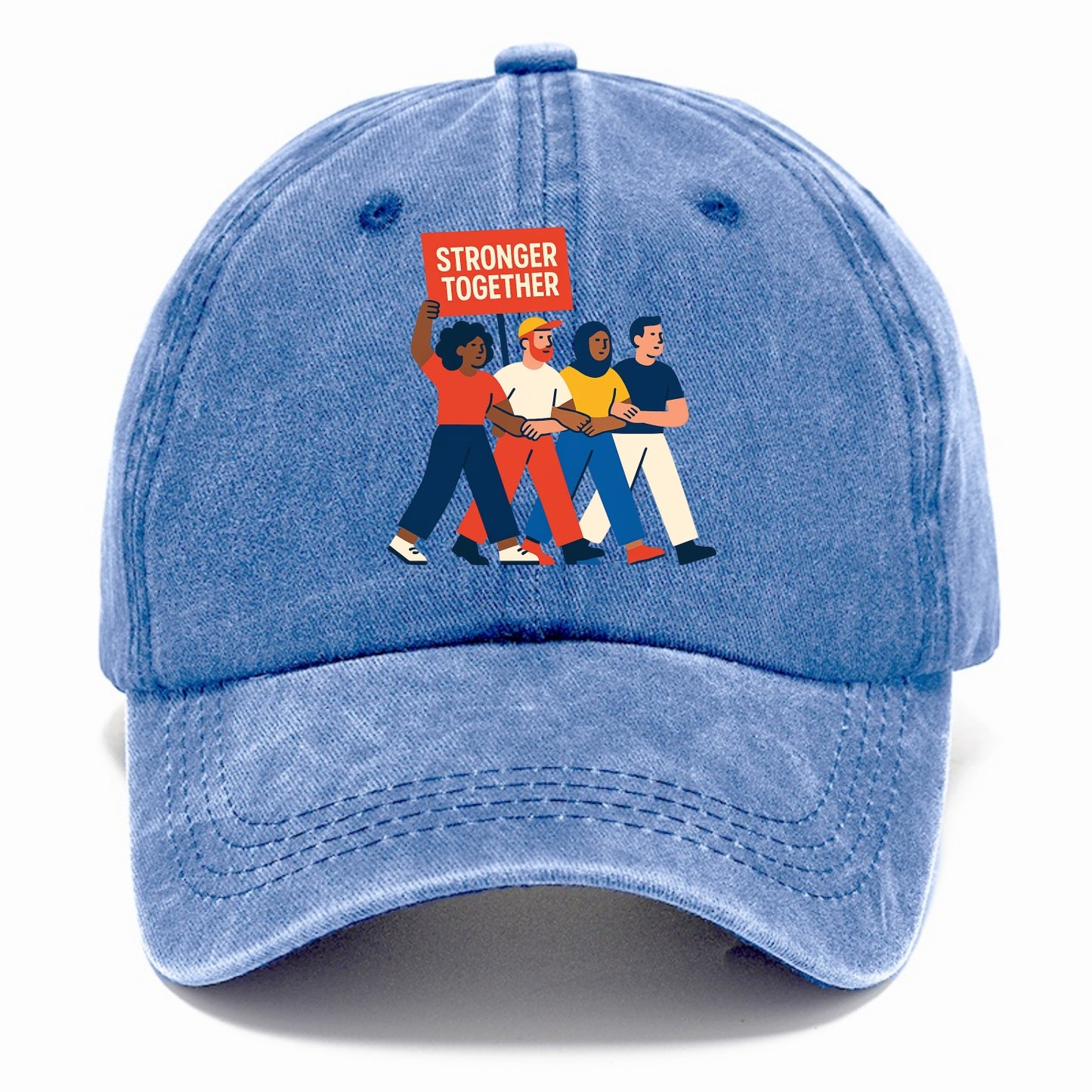 Peaceful protesters marching with linked arms - "Stronger Together" - solidarity - Classic Cap - Summer Sky(Blue)