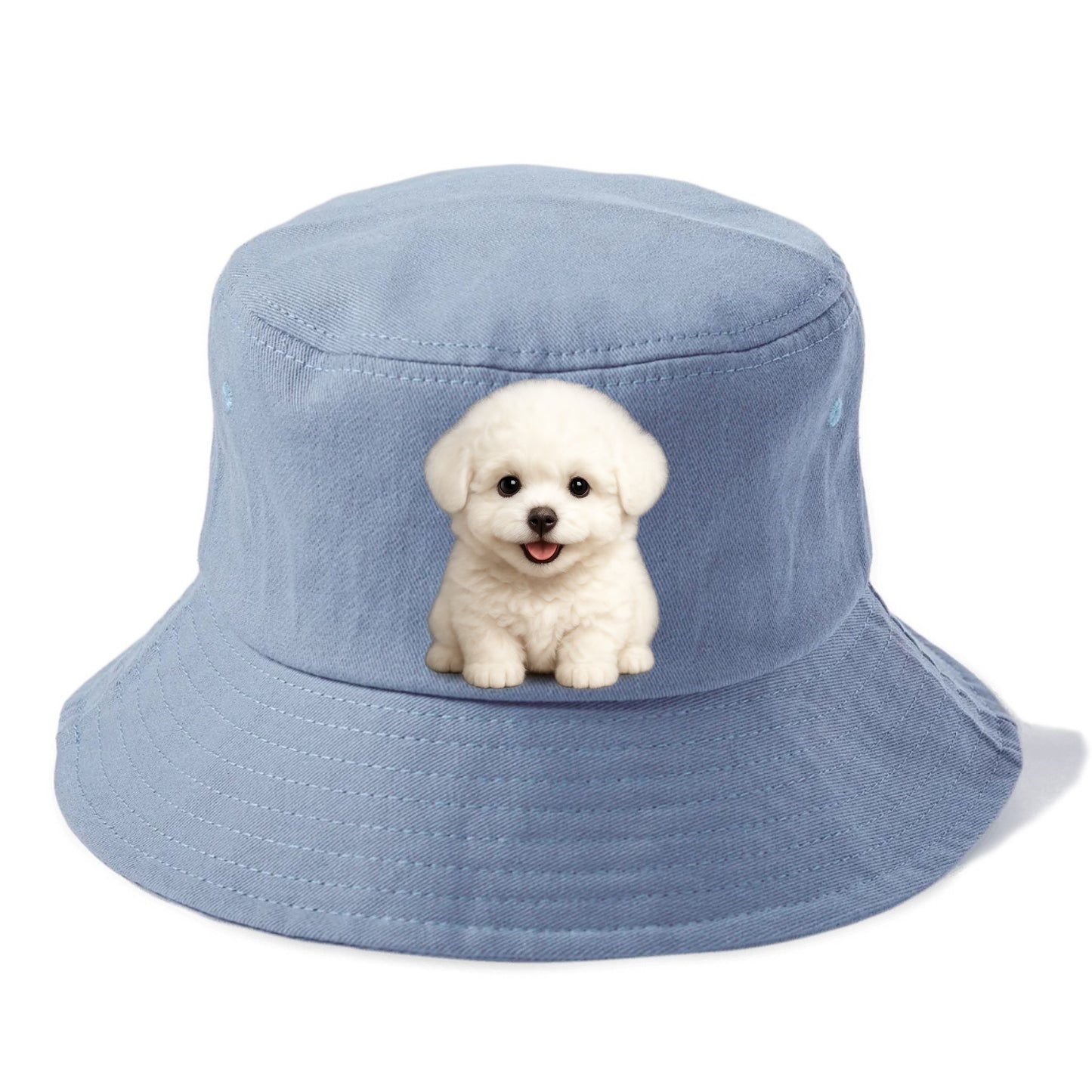 Baby Bichon Frise Puppy - white puffy cloud, dark eyes, happy expression, - Bucket Hat - Summer Sky(Blue)