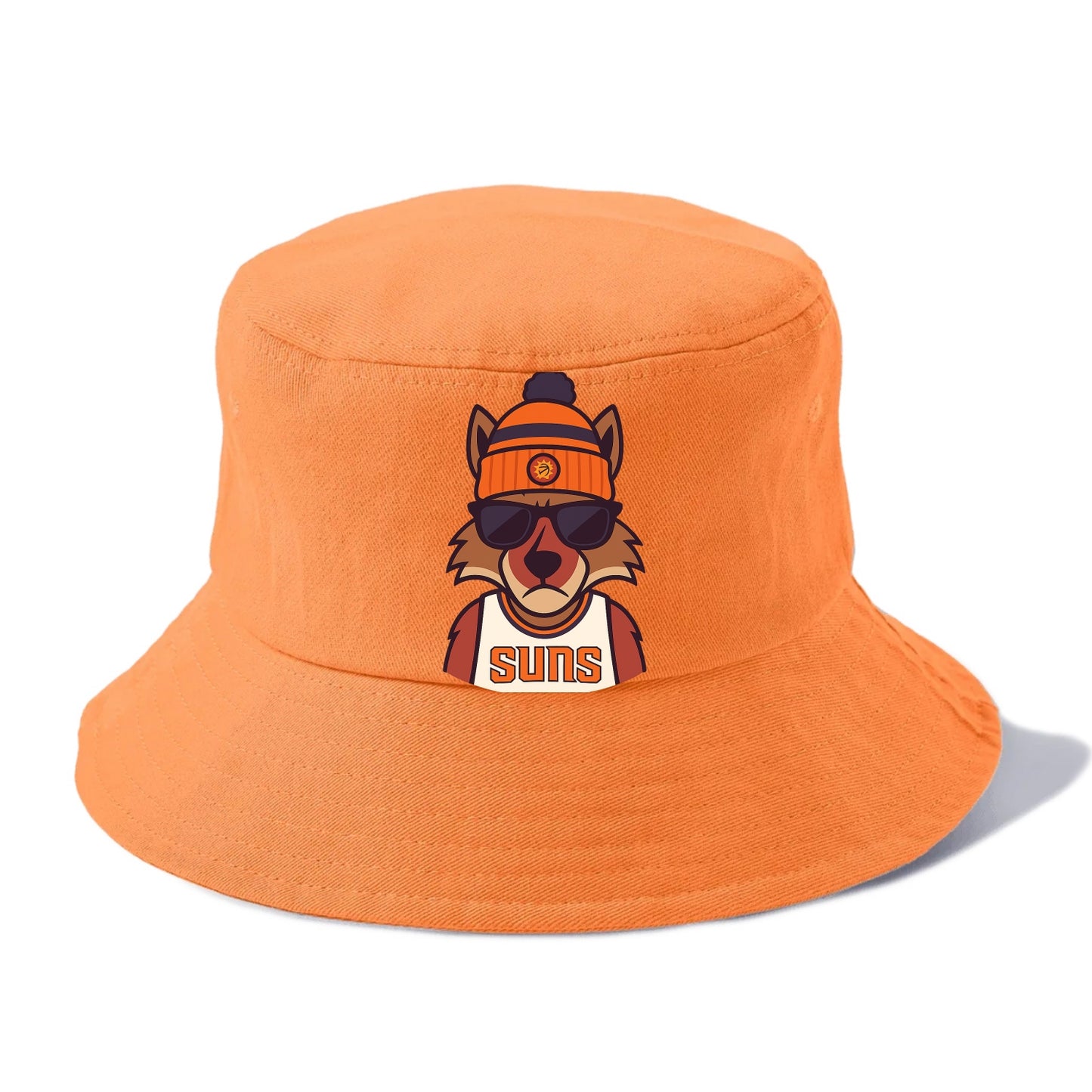 Arizona Coyote wearing Suns beanie with desert sun patch and wayfarer sunglasses - Bucket Hat - Terracotta Clay(Orange)