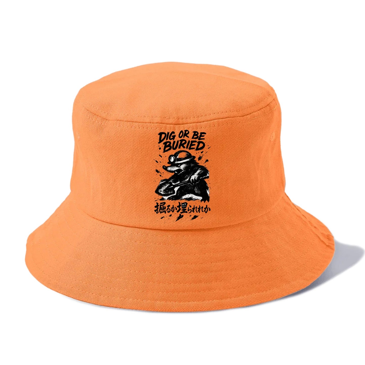 Dig or Be Buried - Mole holding shovel w Bucket Hat - Terracotta Clay(Orange)