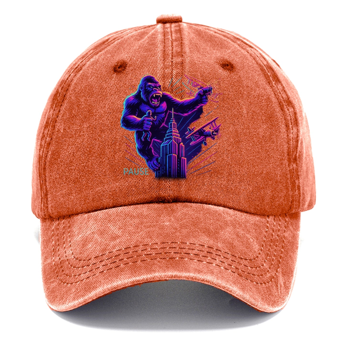 giant gorilla on top of skyscraper holding small figure, swatting planes - Classic Cap - Terracotta Clay(Orange)