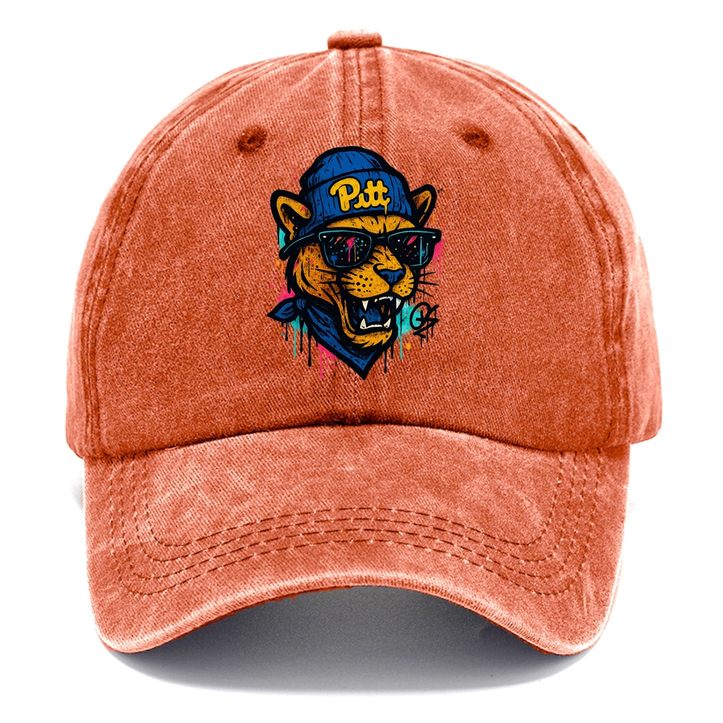 Pittsburgh Panther wearing Pitt beanie with script patch - Classic Cap - Terracotta Clay(Orange)