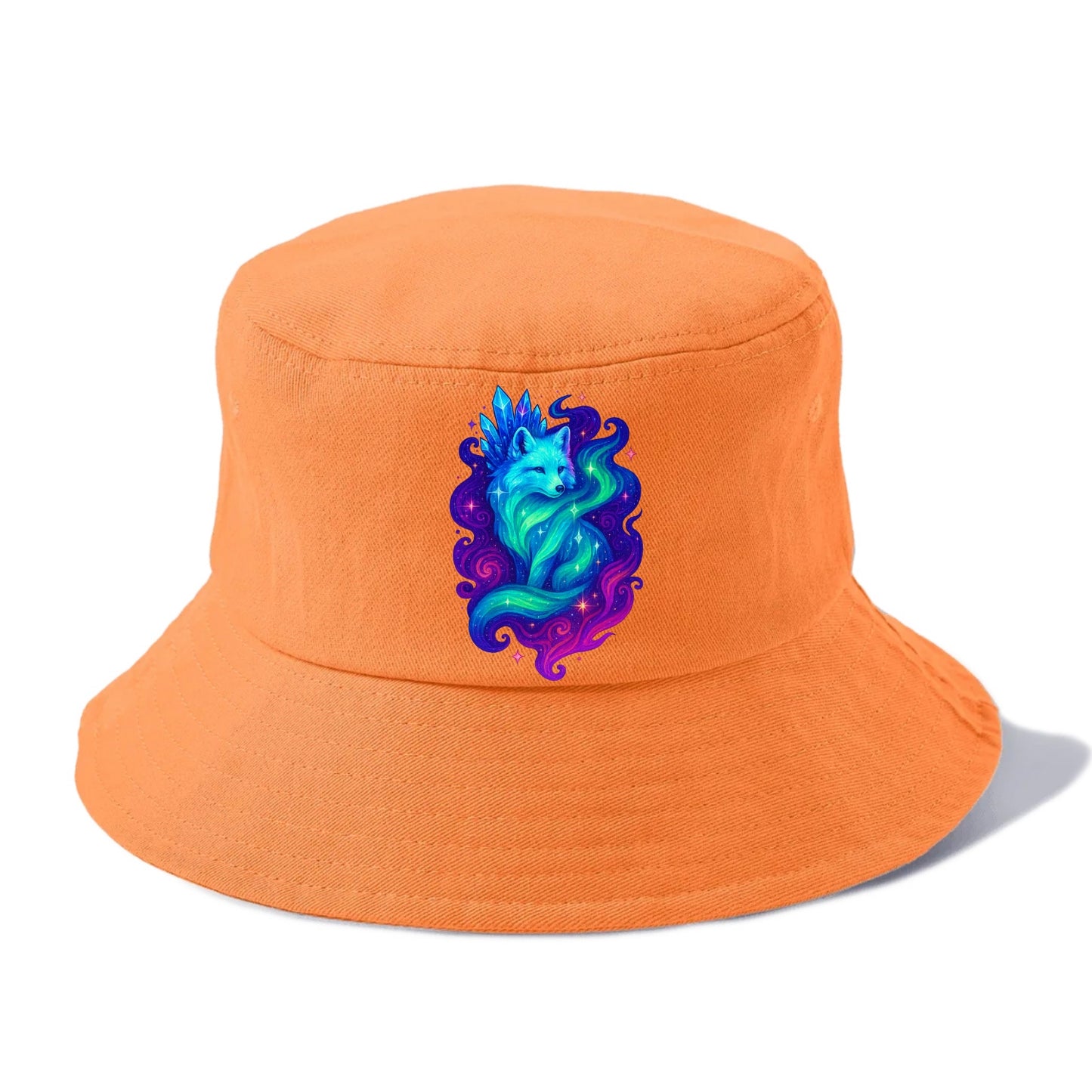 Ethereal arctic fox with fur that transforms into crystal formations, northern lights - Bucket Hat - Terracotta Clay(Orange)