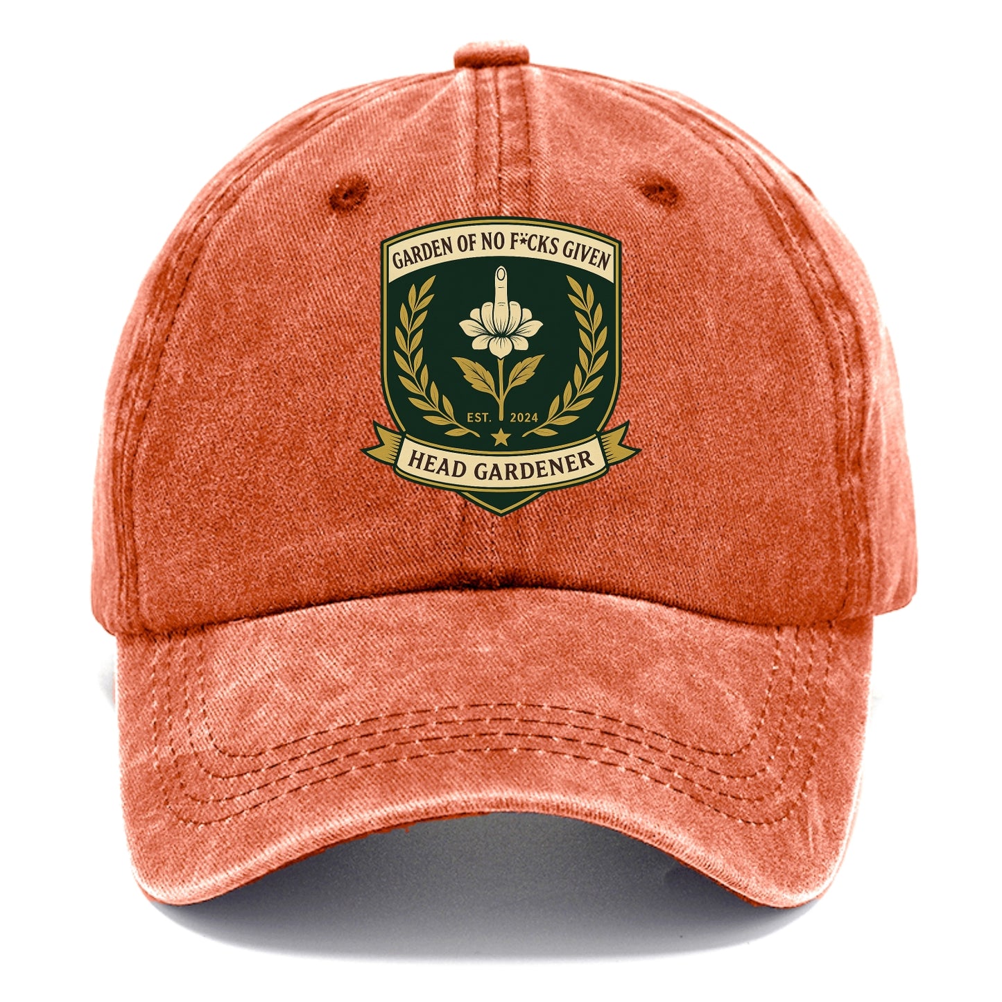 Shield with middle finger flower - "Garden of No F*cks Given - Head Gardener" - - Classic Cap - Terracotta Clay(Orange)