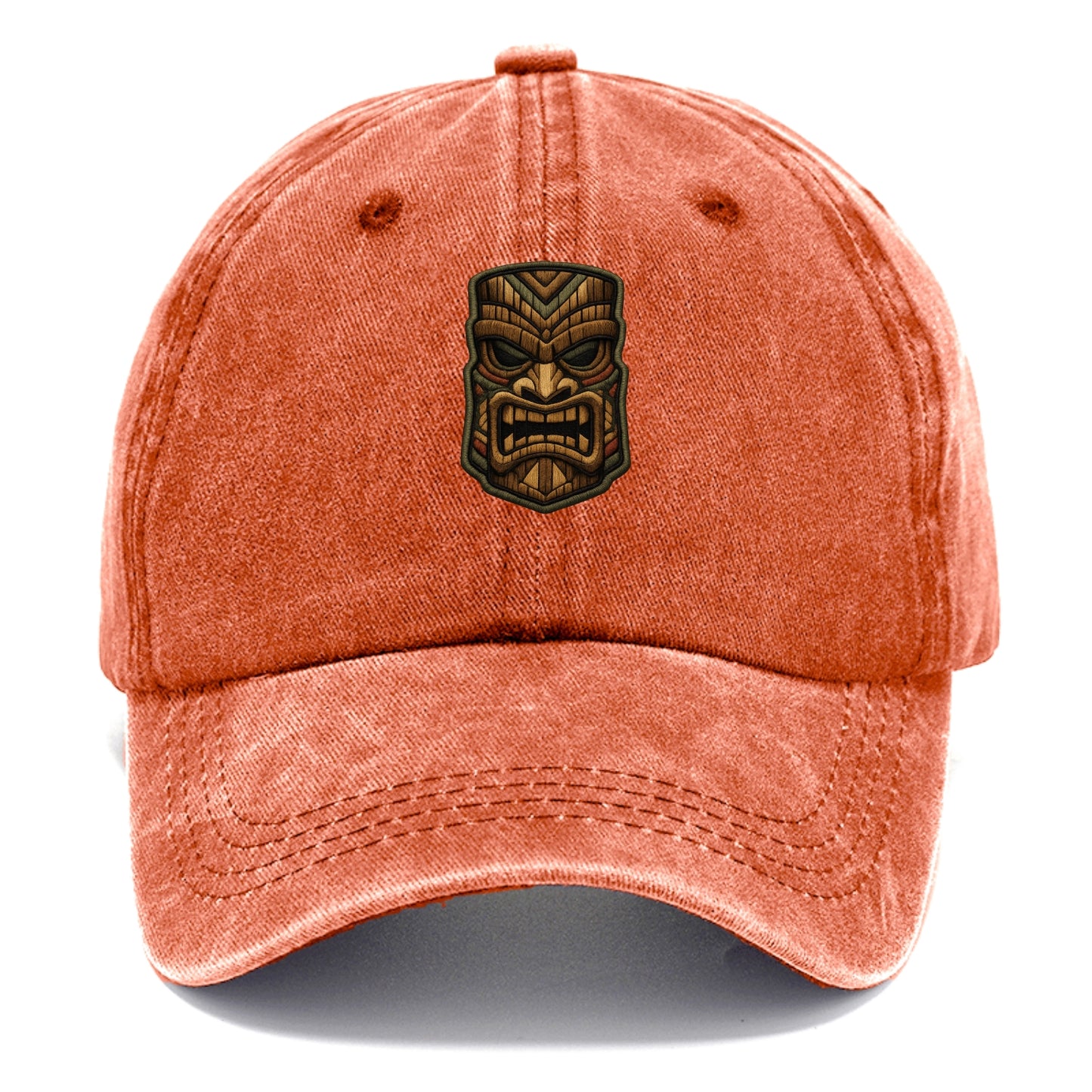 TIKI MASK - carved totem in brown and red , Polynesian - Classic Cap - Terracotta Clay(Orange)