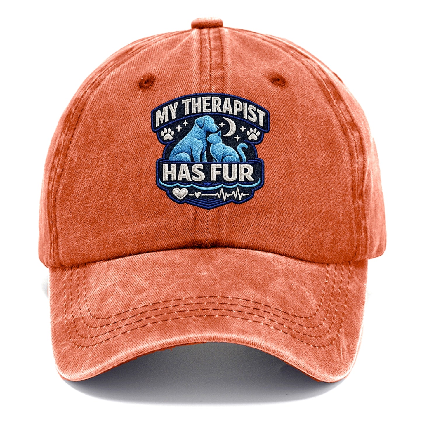 MY THERAPIST HAS FUR - pet silhouette in calming blue , emotional support - Classic Cap - Terracotta Clay(Orange)