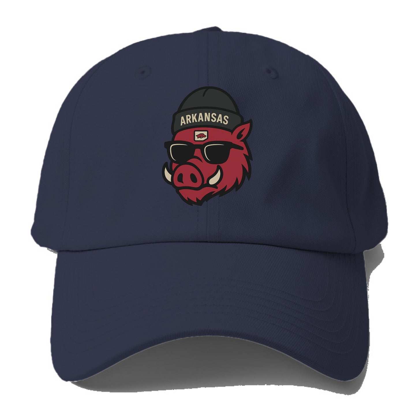 Fayetteville Razorback wearing Arkansas beanie with hog patch - Baseball Cap For Big Heads - Twilight Navy(Blue)