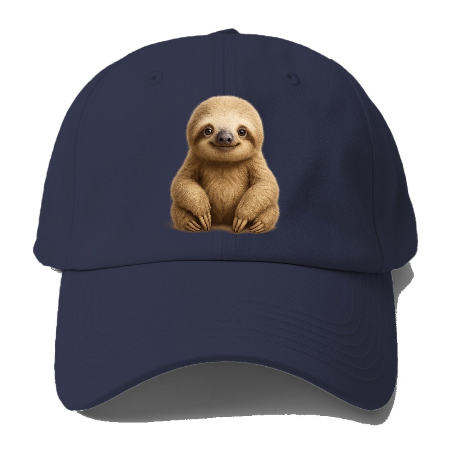 Baby Sloth - tan fur, long arms, peaceful smile, gentle eyes, front-facing, zen - Baseball Cap - Twilight Navy(Blue)