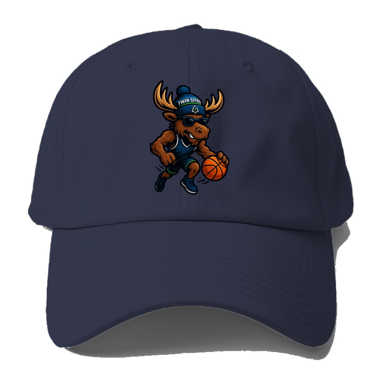 Twin Cities Moose wearing Timberwolves beanie with pine tree patch and - Baseball Cap For Big Heads - Twilight Navy(Blue)