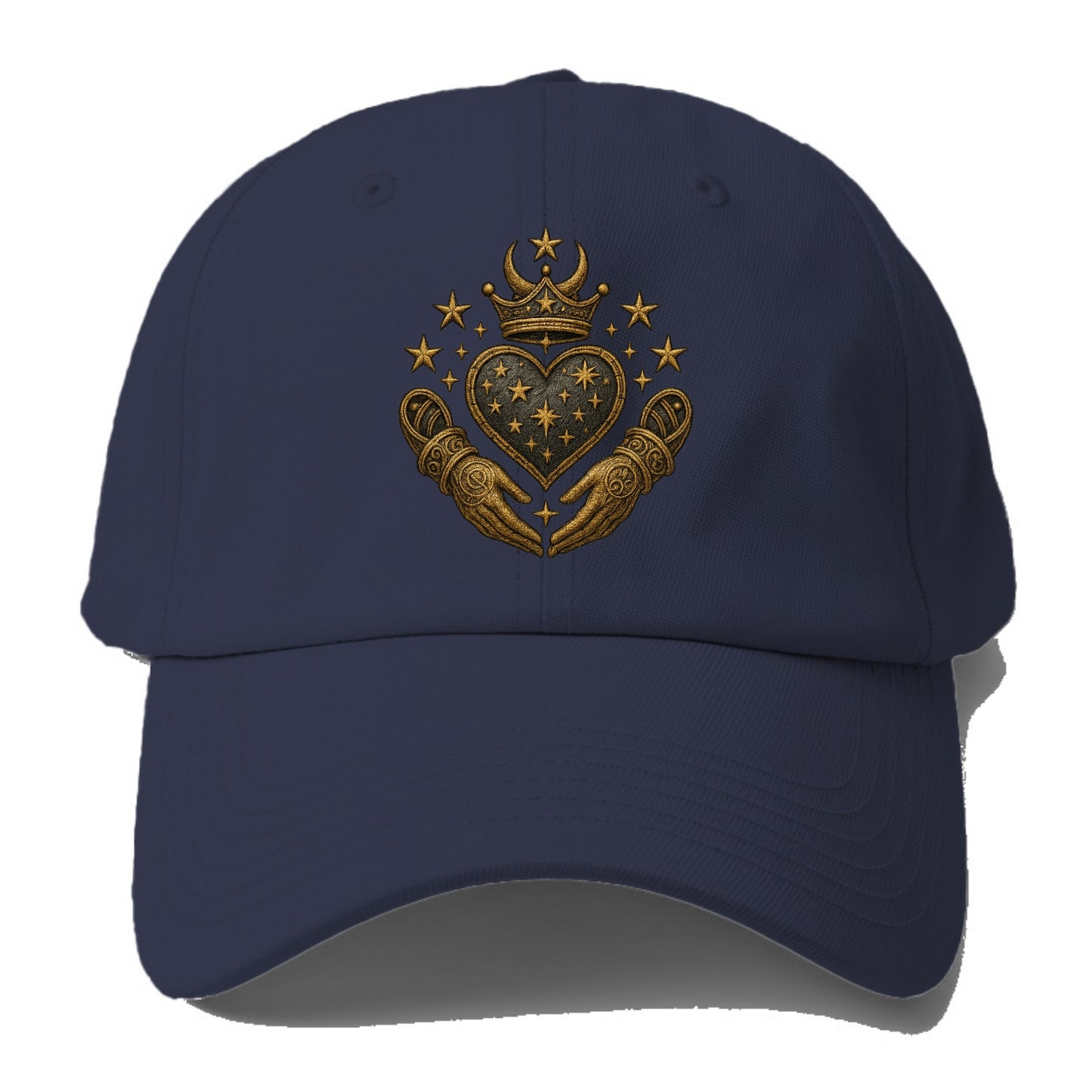 Weathered antique brass crown above a hammered gunmetal heart framed - Baseball Cap For Big Heads - Twilight Navy(Blue)
