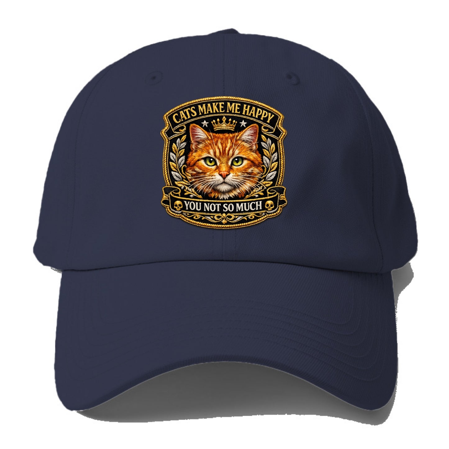 CATS MAKE ME HAPPY YOU NOT SO MUCH - cat face in orange , cat - Baseball Cap For Big Heads - Twilight Navy(Blue)