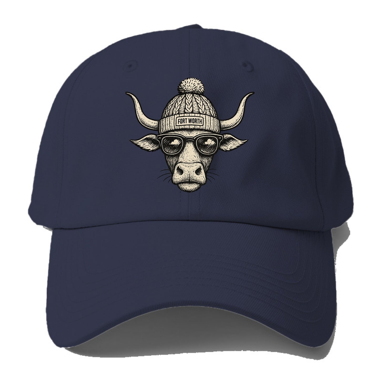 Fort Worth Longhorn wearing Fort Worth beanie with pom pom and - Baseball Cap For Big Heads - Twilight Navy(Blue)