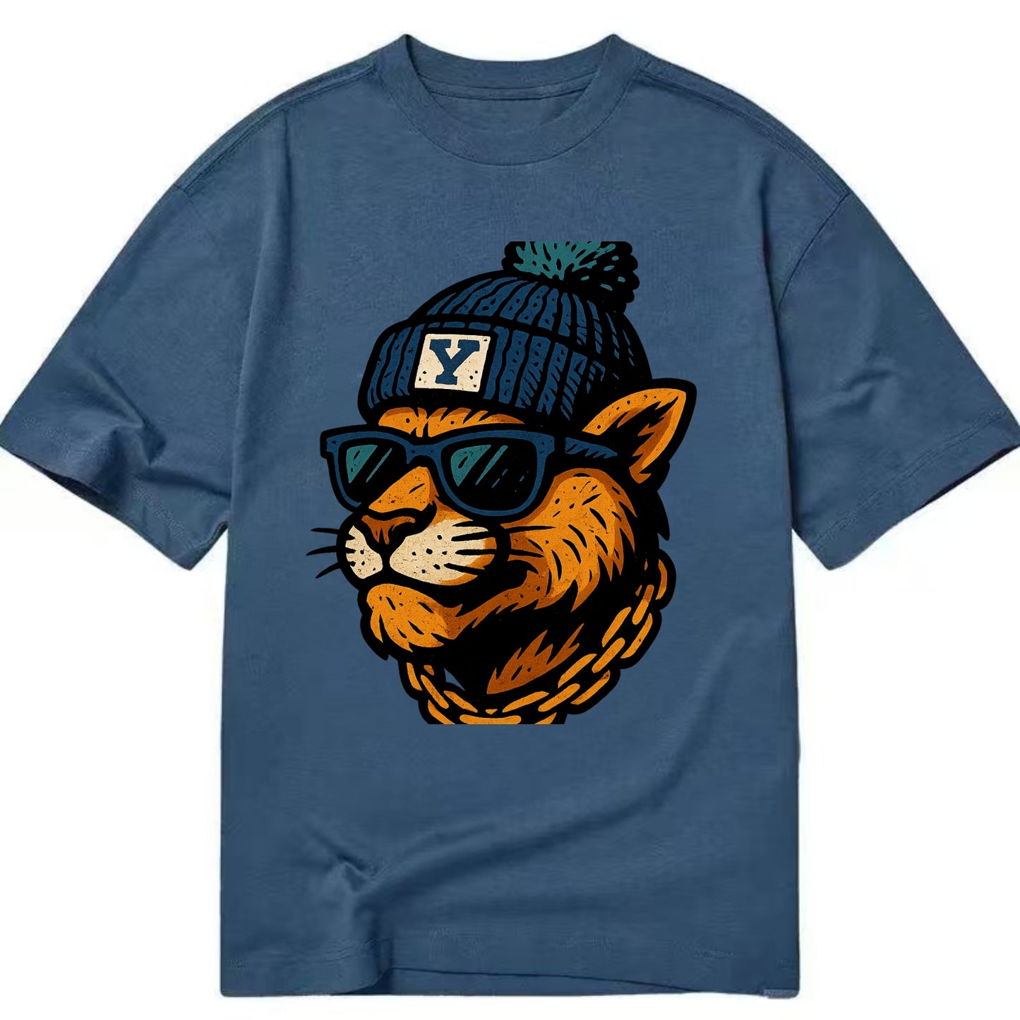 Provo Cougar wearing BYU beanie with Y patch - Classic T-shirt - Twilight Navy(Blue)