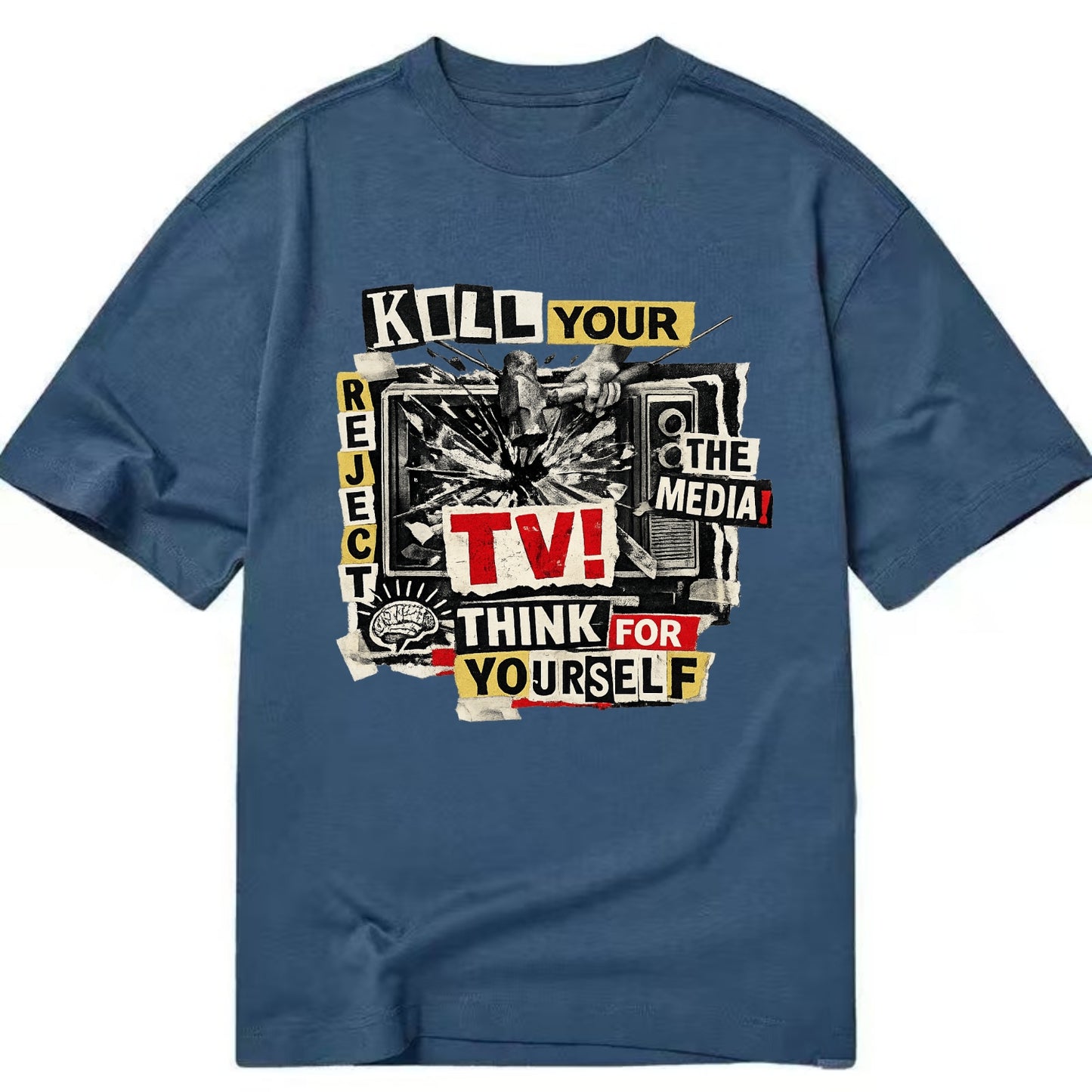 KILL YOUR TV | Smashed television | Reject media | Think for yourself | Analog - Classic T-shirt - Twilight Navy(Blue)