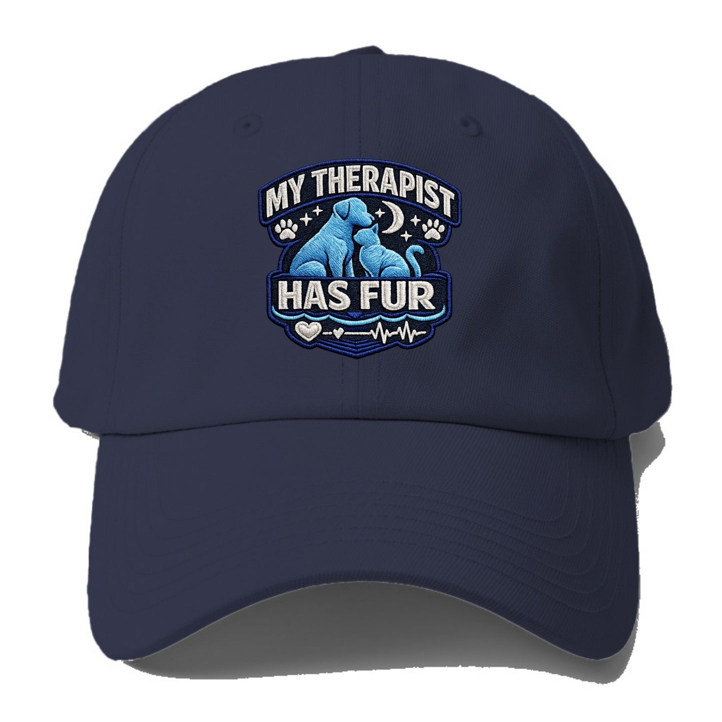 MY THERAPIST HAS FUR - pet silhouette in calming blue , emotional - Baseball Cap For Big Heads - Twilight Navy(Blue)